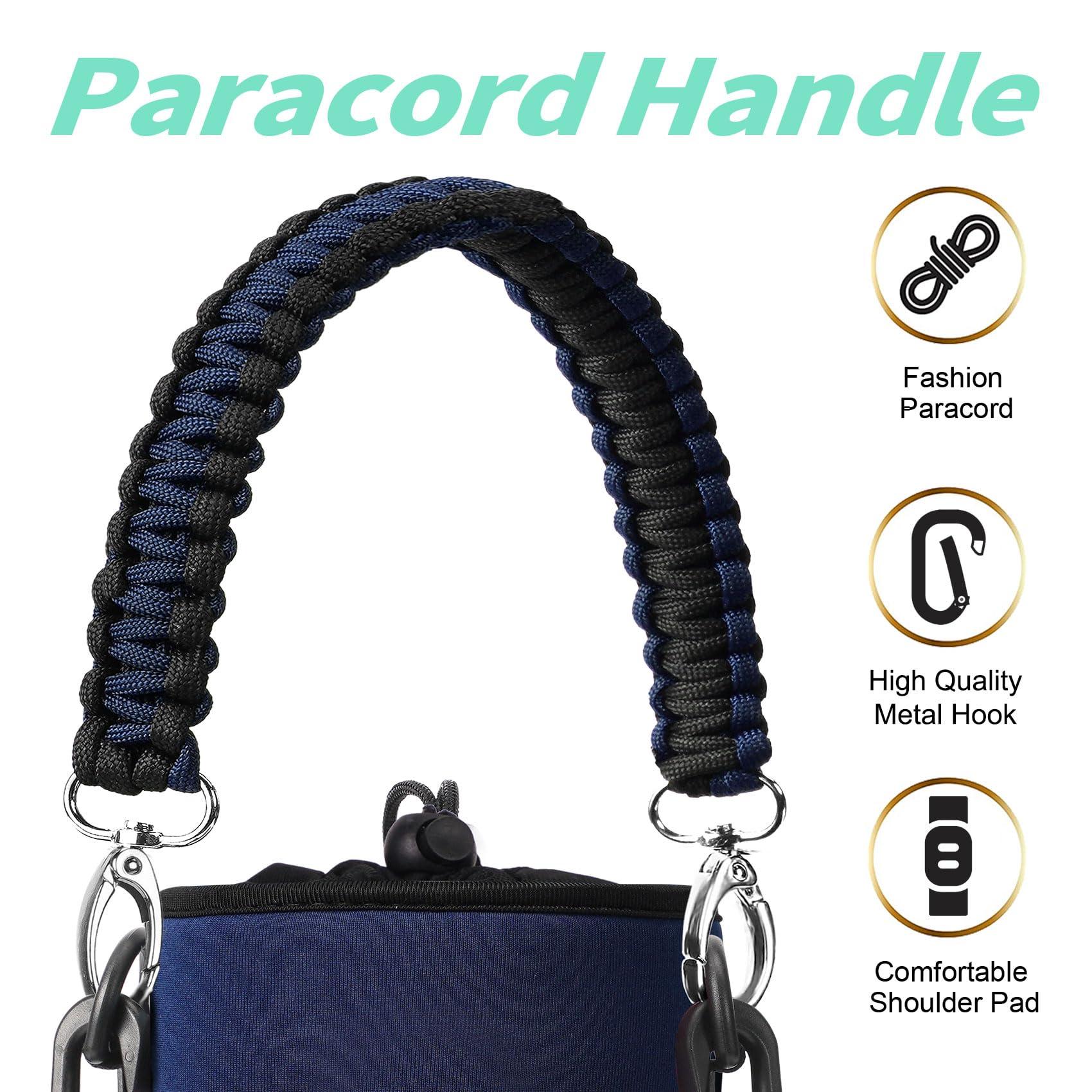 AceTreker AceTreker 64/128 oz Water Bottle Carrier Bag, Insulated Half Gallon Water Bottle Sleeve with 5 pocket, Sport Water Flask with Paracord Handle and Shoulder Strap for Walking Hiking Camping Gym-Navy