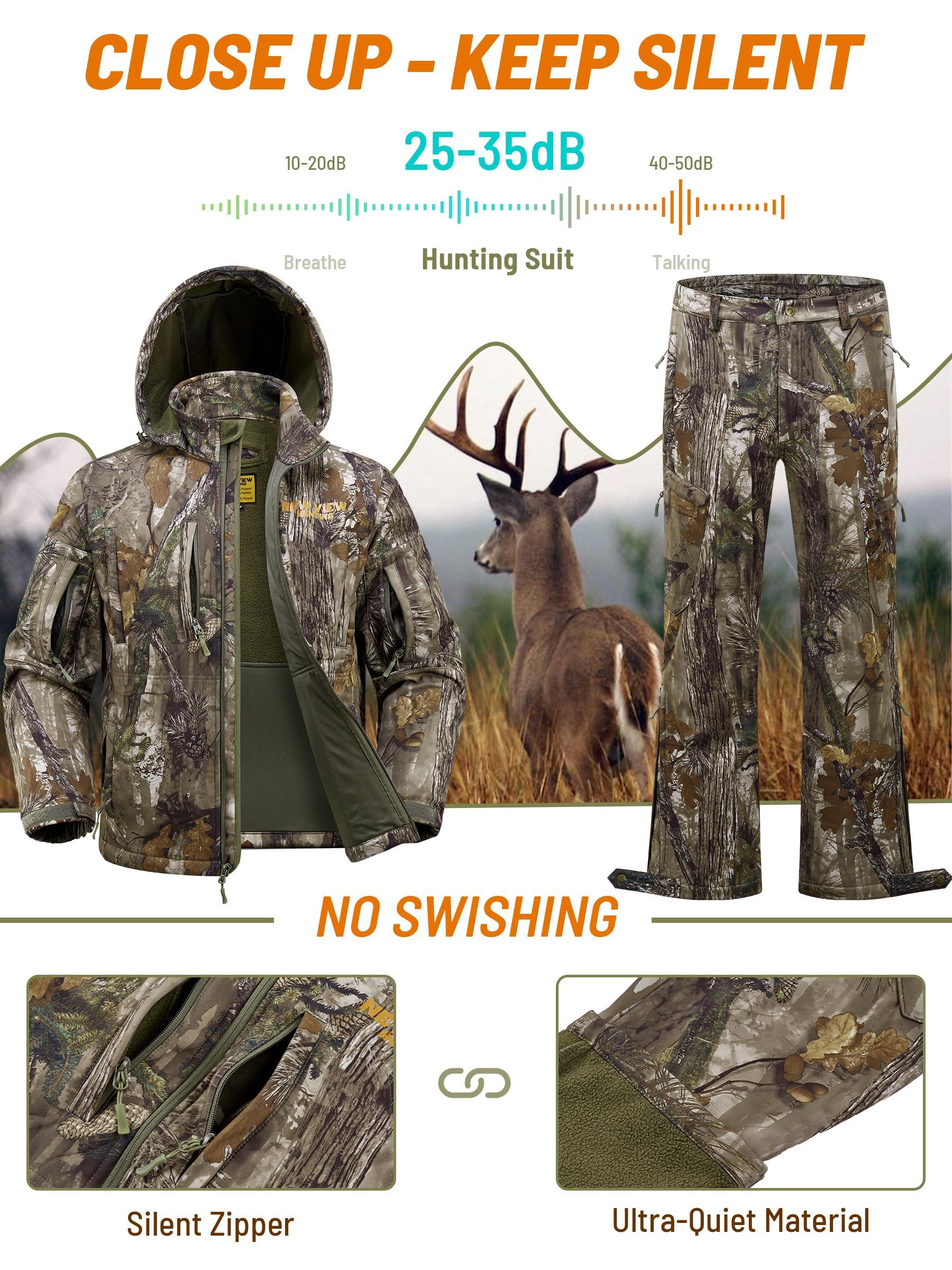 NEW VIEW NEW VIEW Camo Hunting Clothes for Men, Winter Warm Hunting Jacket and Pants,Fleece Lined Hunting Suit for Deer Duck Bow Hunts