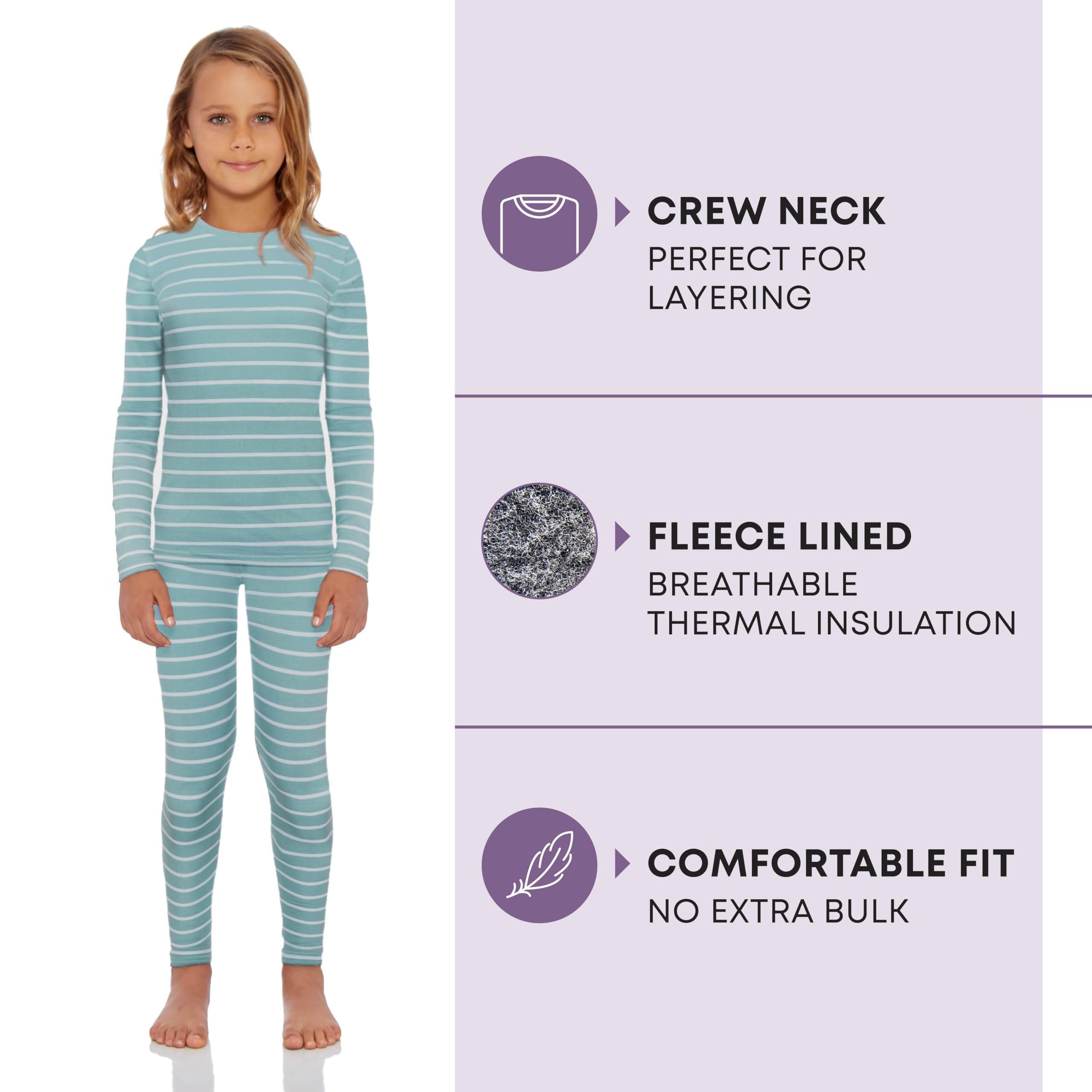 Rocky Rocky Thermal Underwear Kids Girls Thermal Underwear Set Toddler Long Johns kid Thermals Kid Base Layer kids thermals top bottom set Winter Clothes Shirt Pants Ski/Extreme Cold (Seafoam Stripe, XS)