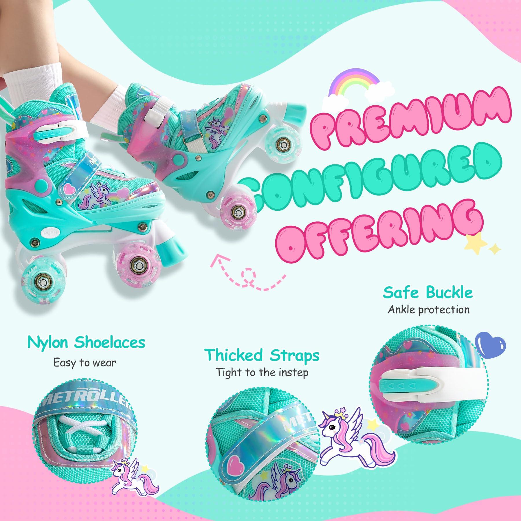 METROLLER METROLLER Kids Roller Skates Girls Ages 4-6 5-8 8-12 Adjustable Toddler Roller Skates Shining Wheels Little Unicorn Sports Outdoors