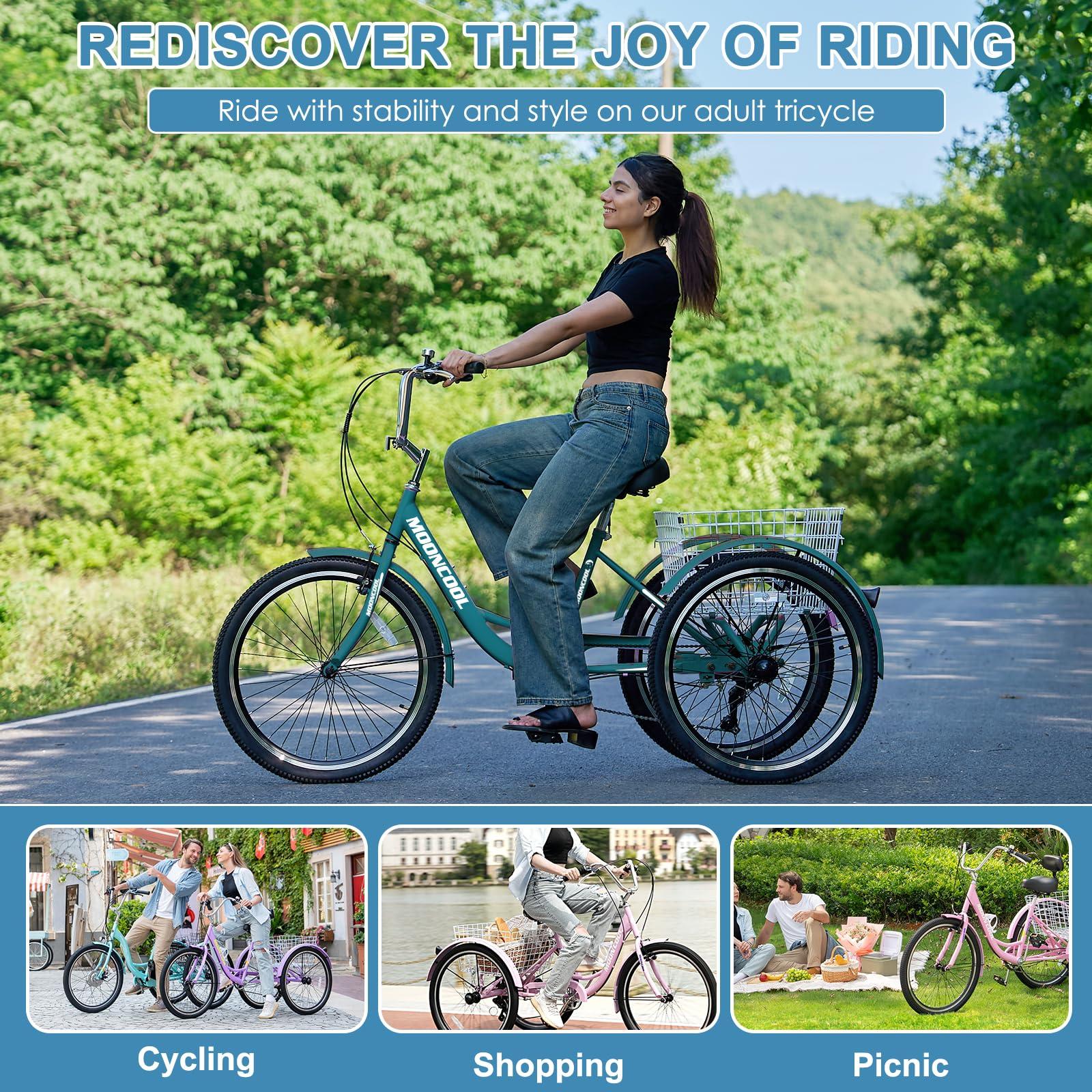 LILYPELLE LILYPELLE Adult Tricycles 7 Speed, 3 Wheel Bikes Adult Trikes 20/24/26 inch, Three-Wheeled Bicycles Cruise Trike with Shopping Basket for Seniors, Women, Men