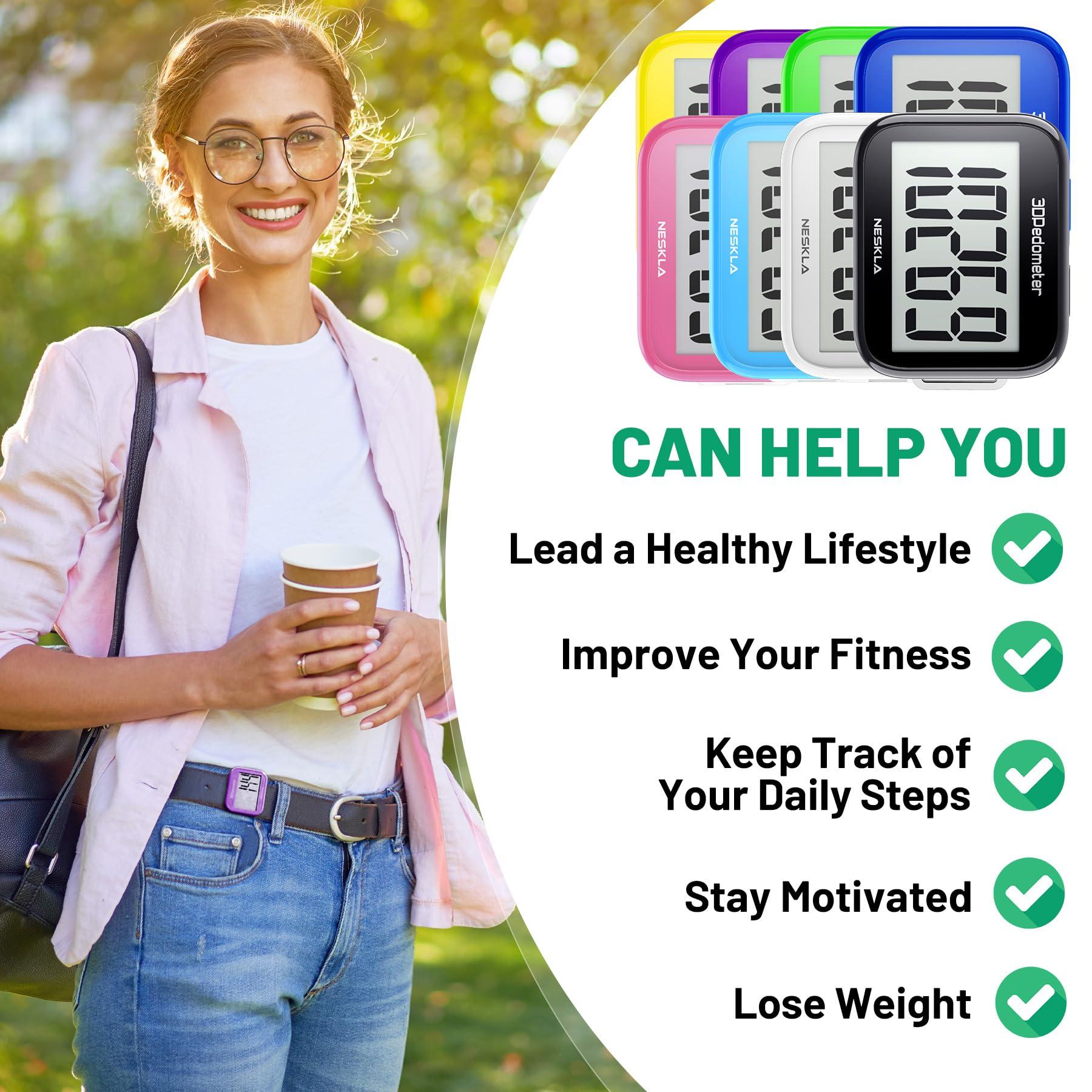 NESKLA NESKLA 3D Pedometer for Walking, Simple Step Counter with Large Digital Display, Step Tracker with Removable Clip Lanyard, Accurately Track Steps for Men Women Kids Adults Seniors