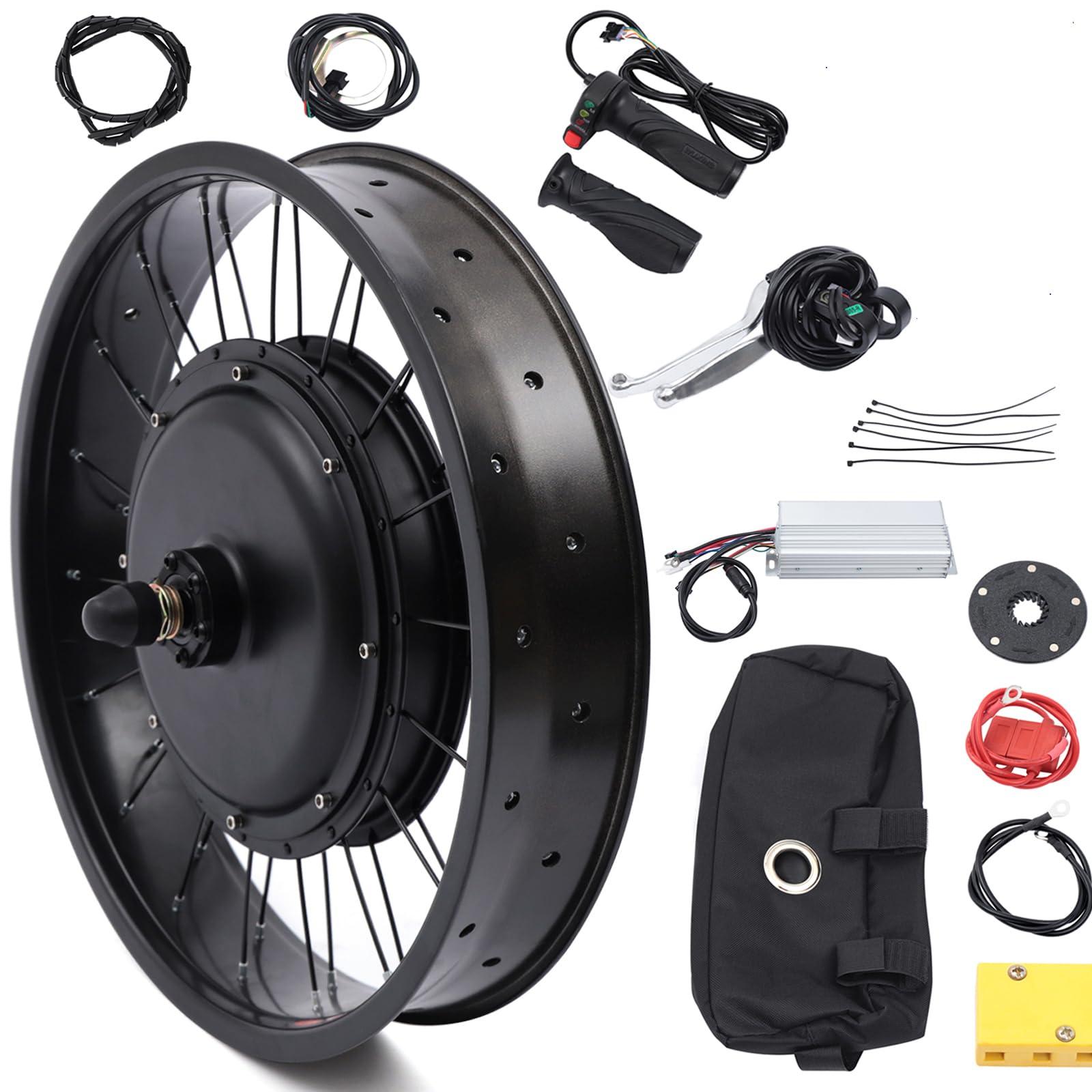 GOSHET 20\" E-Bike Front Wheel Conversion Kit, 48V 1000W Fat Snow Tire Motor Kit Electric Bike Wide Front Wheel Hub Motor Brushless Gearless Motor with LCD Display for Electric Snow Bikes and Motorbikes
