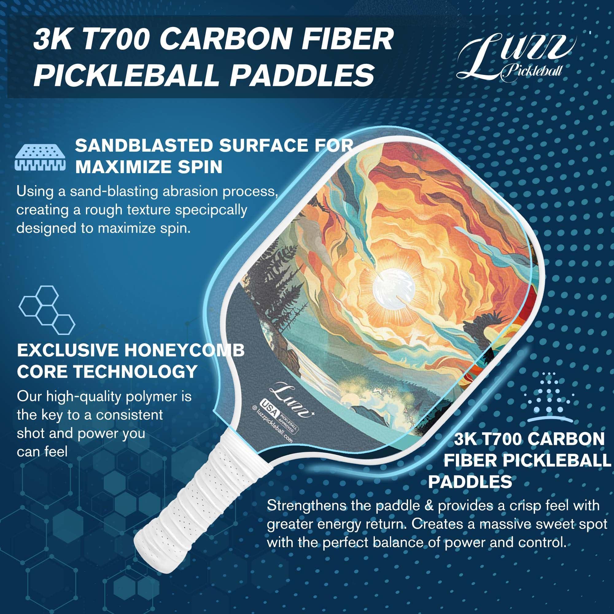 LUZZ PICKLE Luzz Carbon Fiber Pickleball Paddles, Sandblasted Surface USAPA Approved Pickleball Rackets for Beginners Increased Spin Control Pickle Ball Paddle Set for Men,Women,Pros,Adults,Sunset
