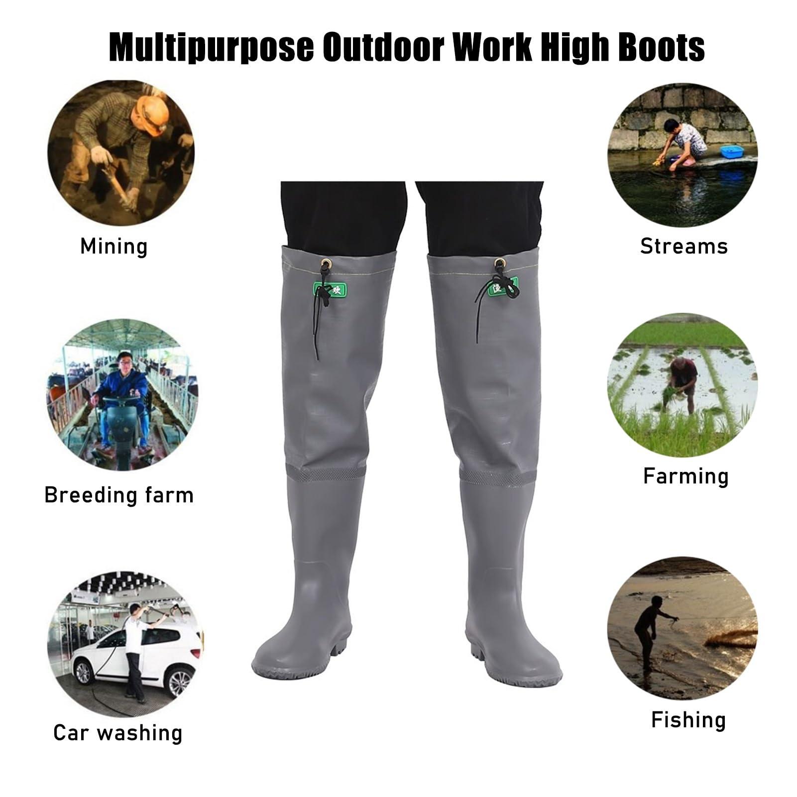 JCWGLY JCWGLY Mens Womens Fishing Waders Boots, 60cm High Knee Hip Wading Boots for Fishing and Hunting, Lightweight Anti Slip(Gray-,10)