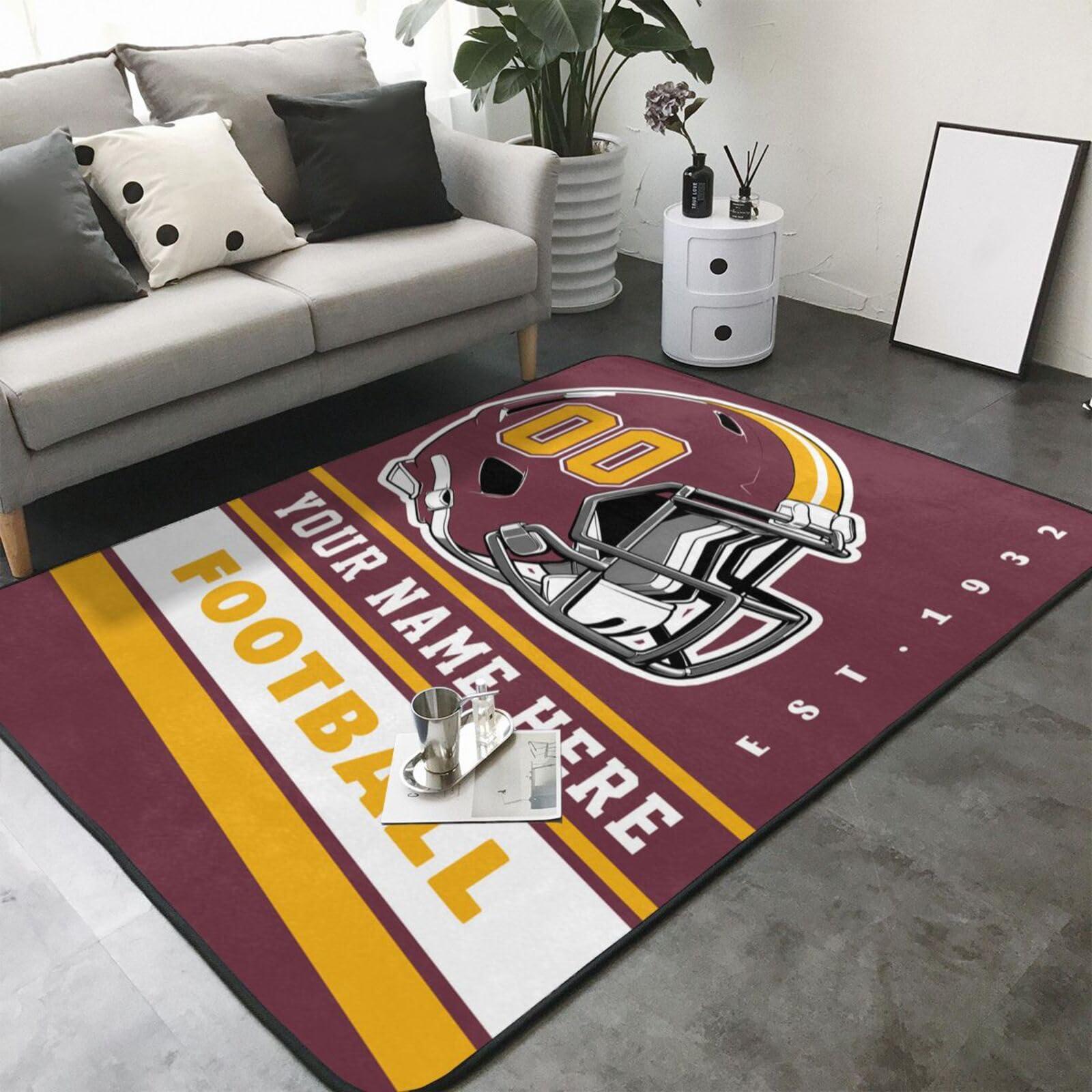 RIAWARME Custom Football Rug for Bedroom Personalized Area Rugs with Name and Number Custom Football Carpet Gifts for Fans Men Women