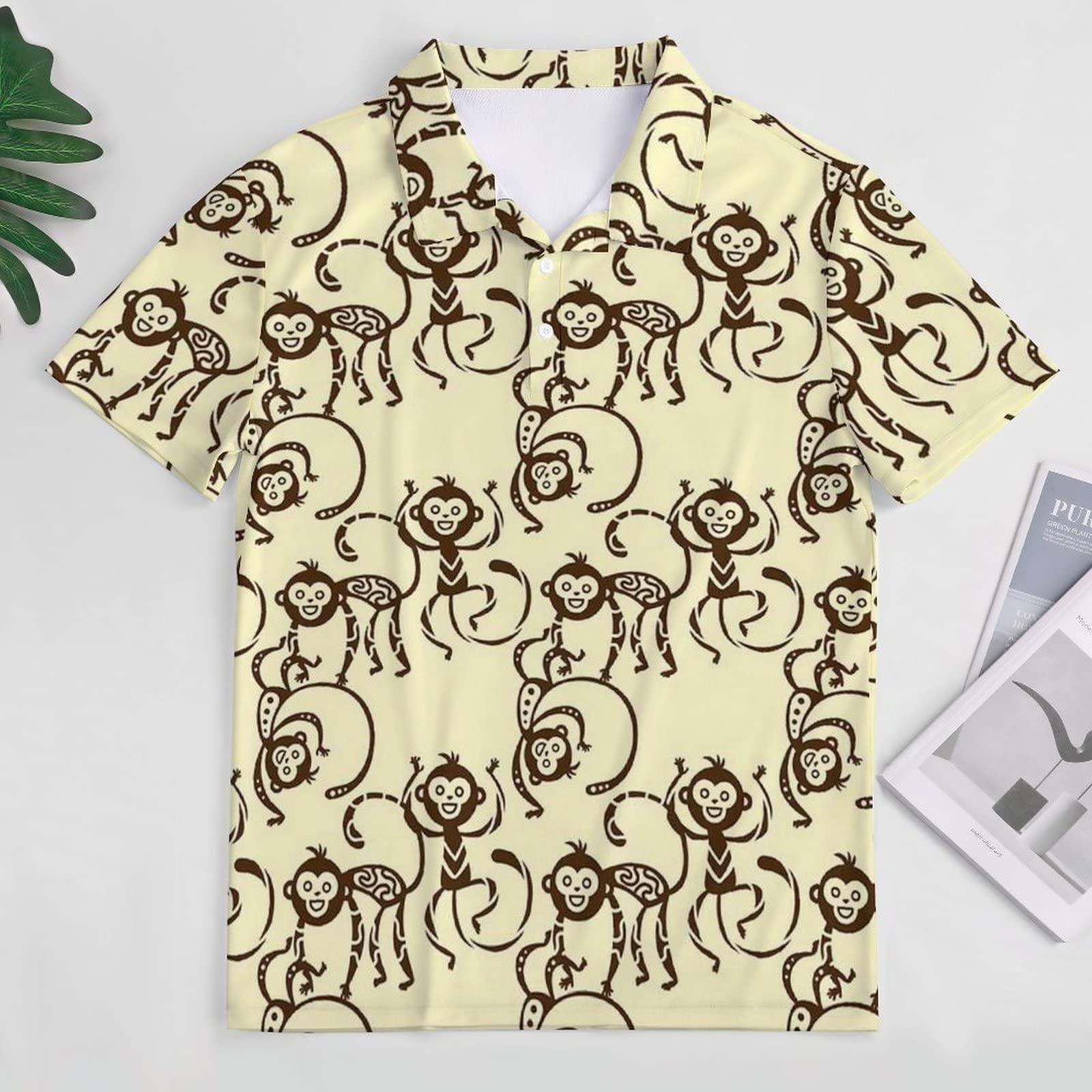 BAIKUTOUAN BAIKUTOUAN Monkey Men's Polo-Shirts Short Sleeve Golf Tees Outdoor Sport Tennis Tops L