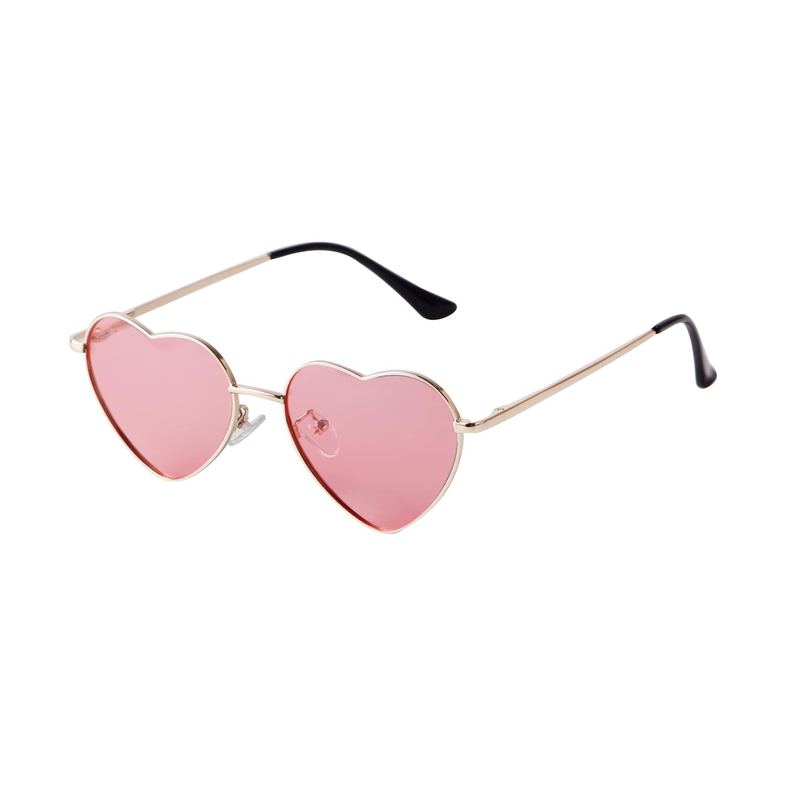 Laurinny Laurinny Pink Heart Sunglasses Polarized for Women Men Retro Heart Shaped Glasses Metal Frame Spring Hinge