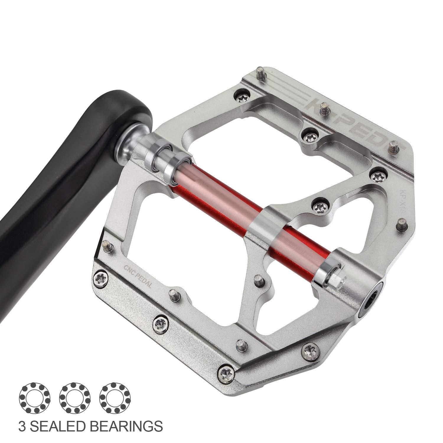 K PEDC K PEDC Aluminum Alloy 9/16" Bike Pedal MTB Wide Platform Flat Non-Slip Bicycle Pedals with 3 Bearings for Mountain Bikes, Road, BMX