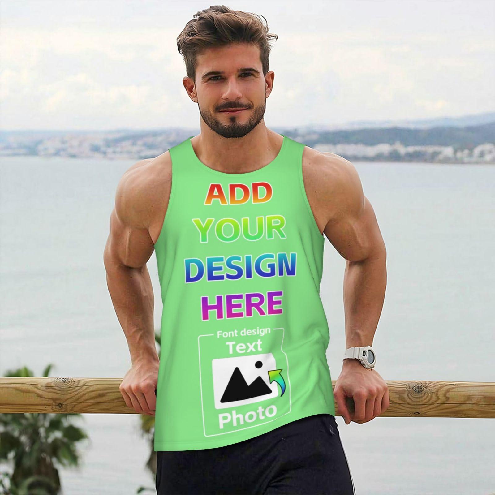 NineFit Basics Personalized Mens Tank Top Custom Men Sleeveless Tops Design Your Own Photo Text for Gym Running Tank Tops L A0136 Lightgreen