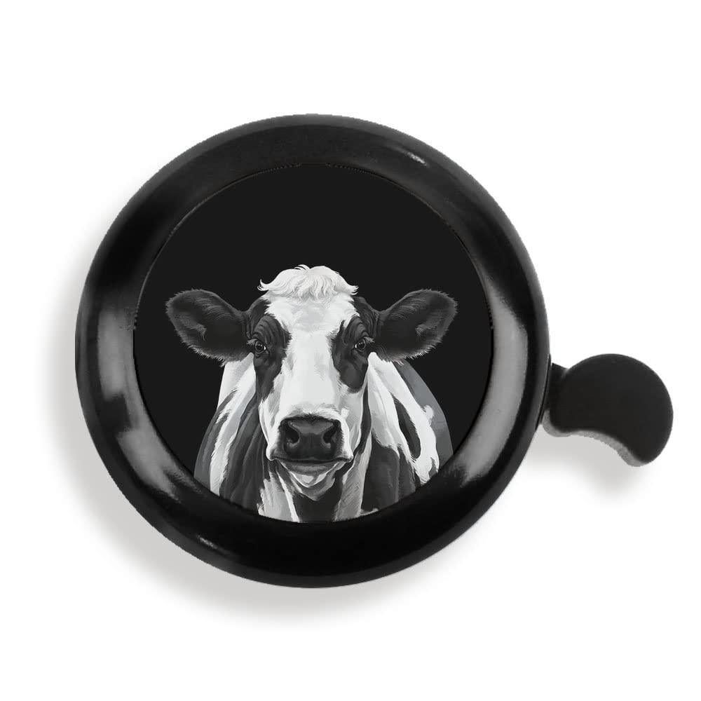 WIRESTER WIRESTER Black Aluminum Round Bike Bell, Classic Ring Bicycle Bell, Bike Accessories Bell Ring for Adults Kids Girls Boys - Black Spot Cow