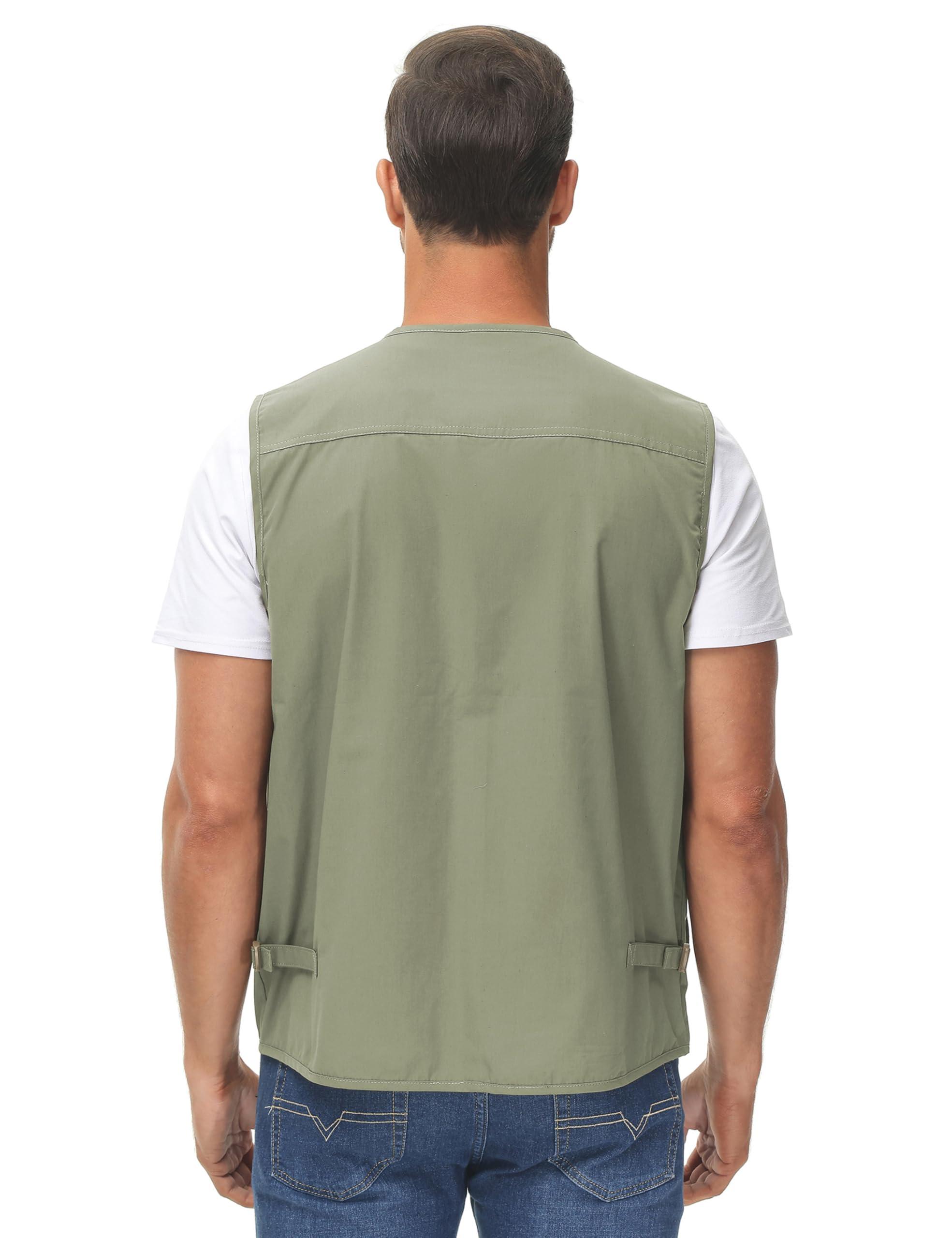 Lentta Lentta Men's Fishing Vest Summer Outdoor Lightweight Work Photo Vest 16 Pockets(Poplin Green-M)