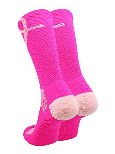 TCK TCK Pink Ribbon Awareness Crew Socks (Hot Pink/Pink, X-Large)