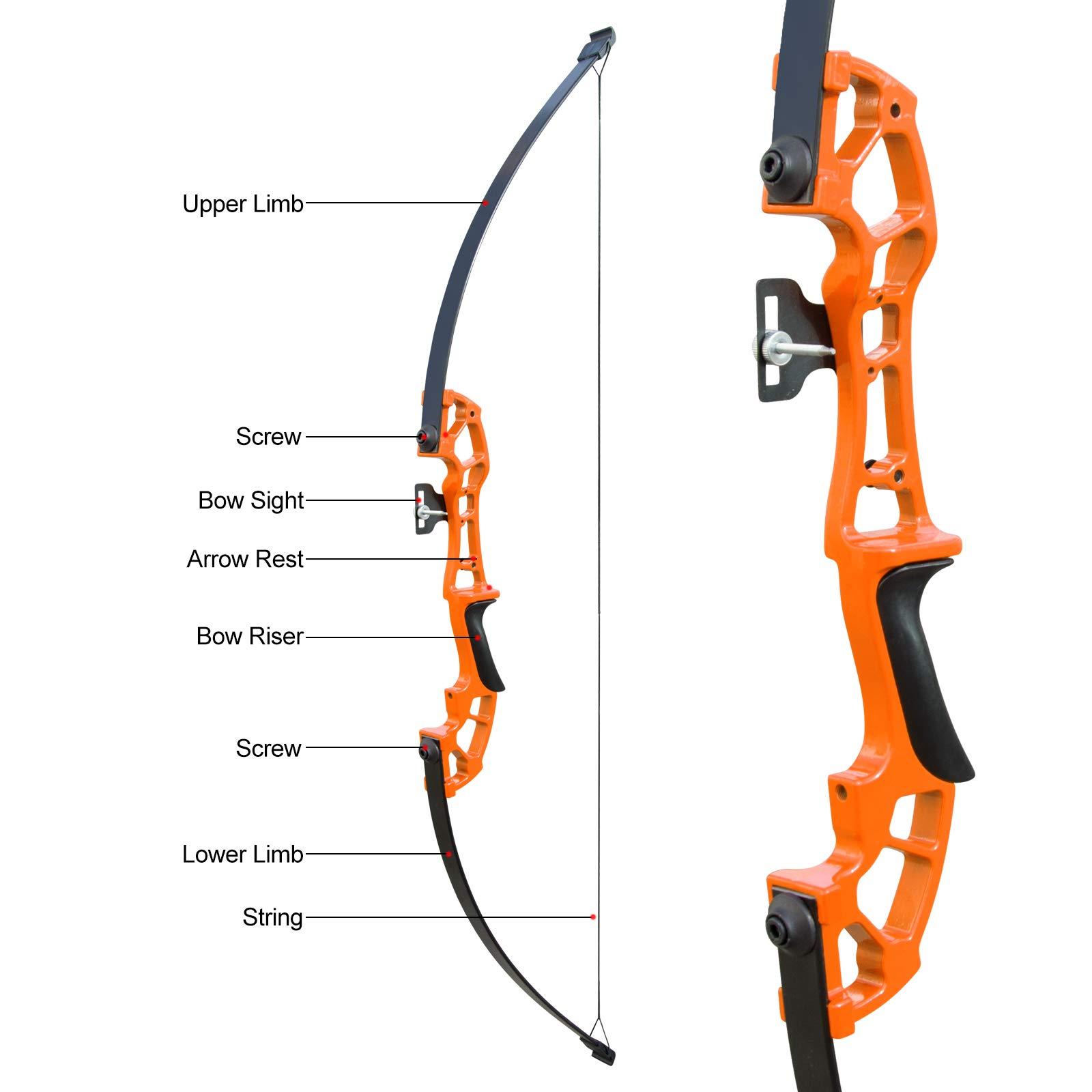 D&Q D&Q Archery 50\" Takedown Bow and Arrows Set for Adults 30lb 40lb Metal Riser Right Hand Longbow Kit for Beginner to Intermediate Hunting Target (30LB, Orange)