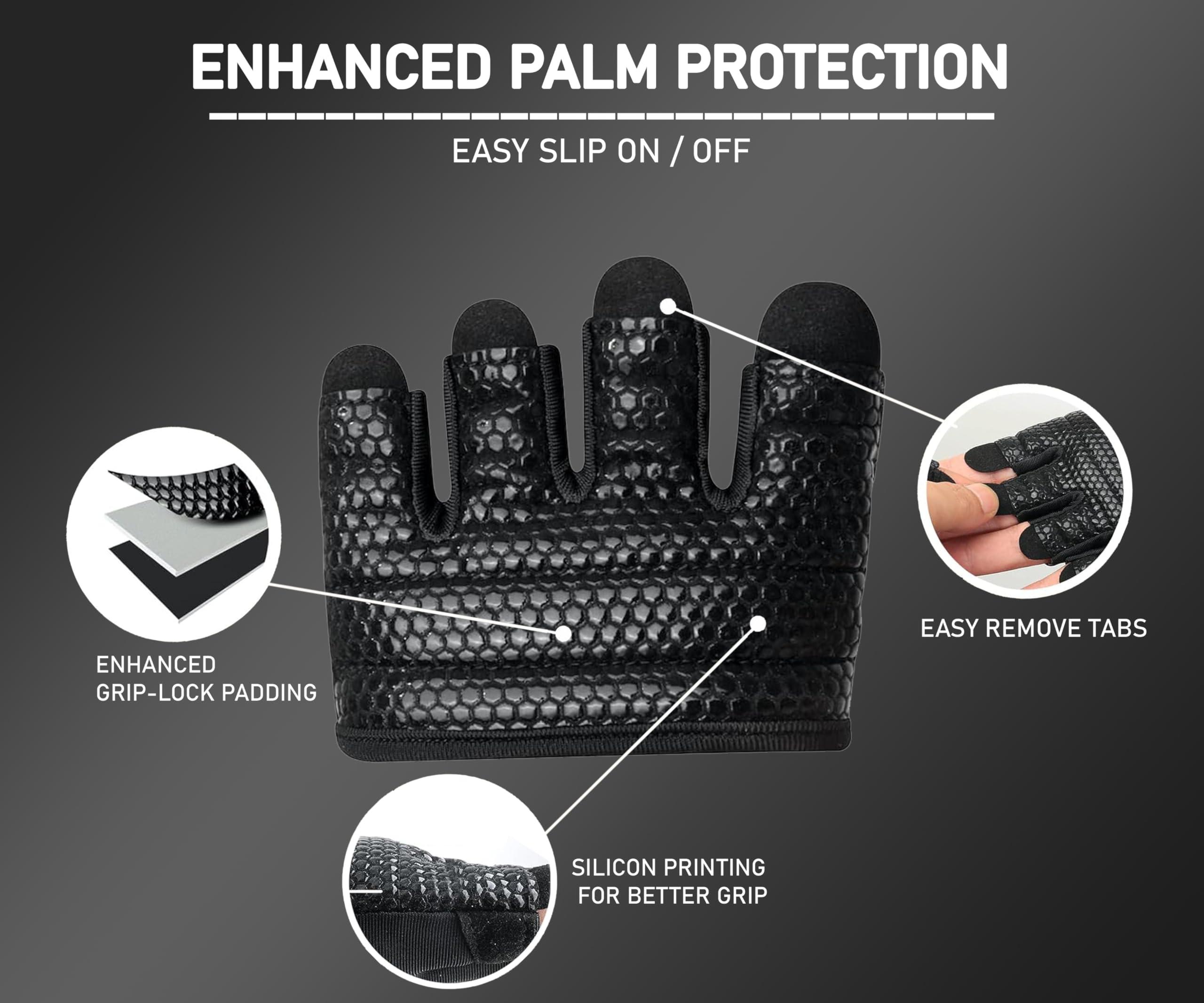 FITNESS FORCE FITNESS FORCE Workout Gloves for Men & Women Partial Weight Lifting Gloves Non-Slip Gym Gloves Lifting Grip Calluses Guard Fingerless Exercise Gloves with Full Palm Protection (Black, Large)