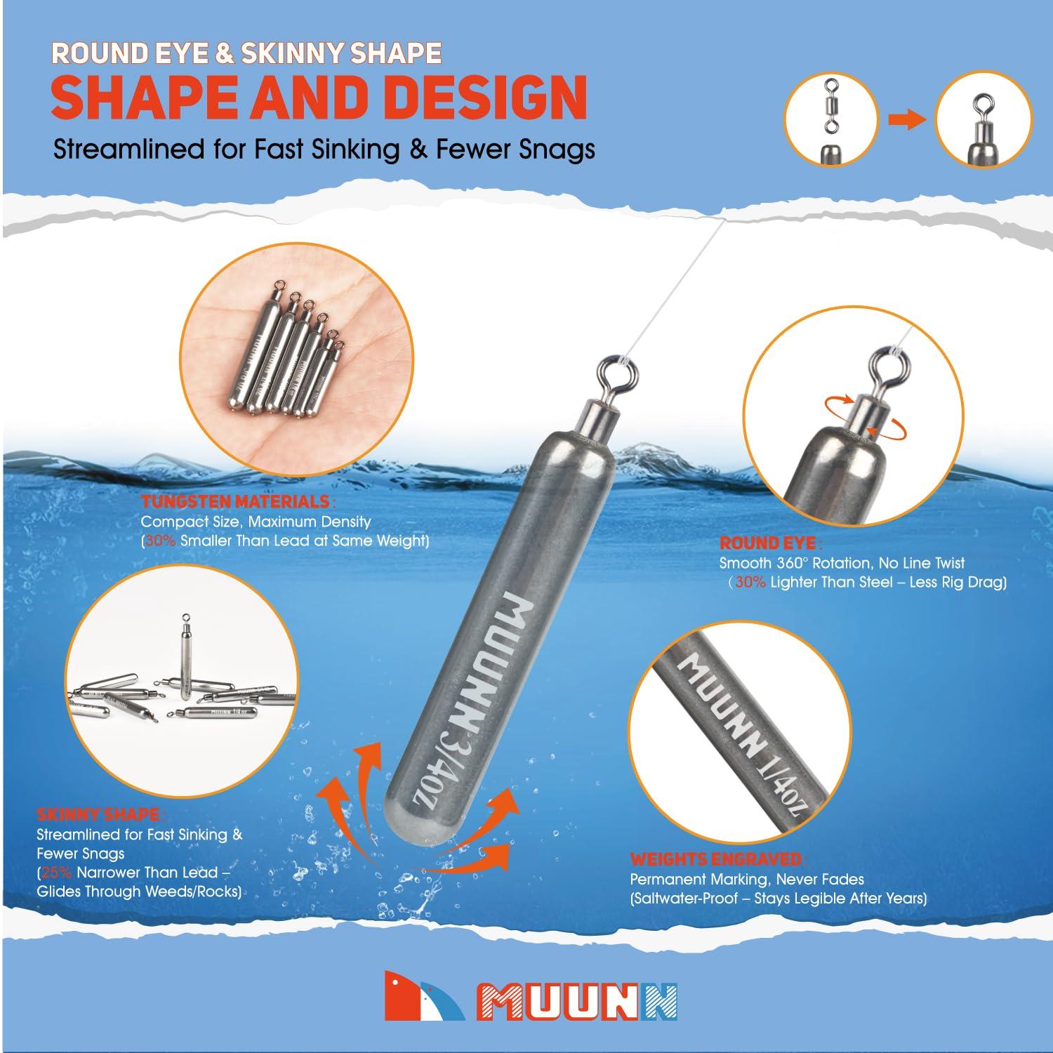 MUUNN MUUNN 10 Pack Tungsten Free Rig Skinny Drop Shot Weights,Raindrop Free Rig Fishing Sinkers kit for Drop Shot Rig(Plain,3/32oz)