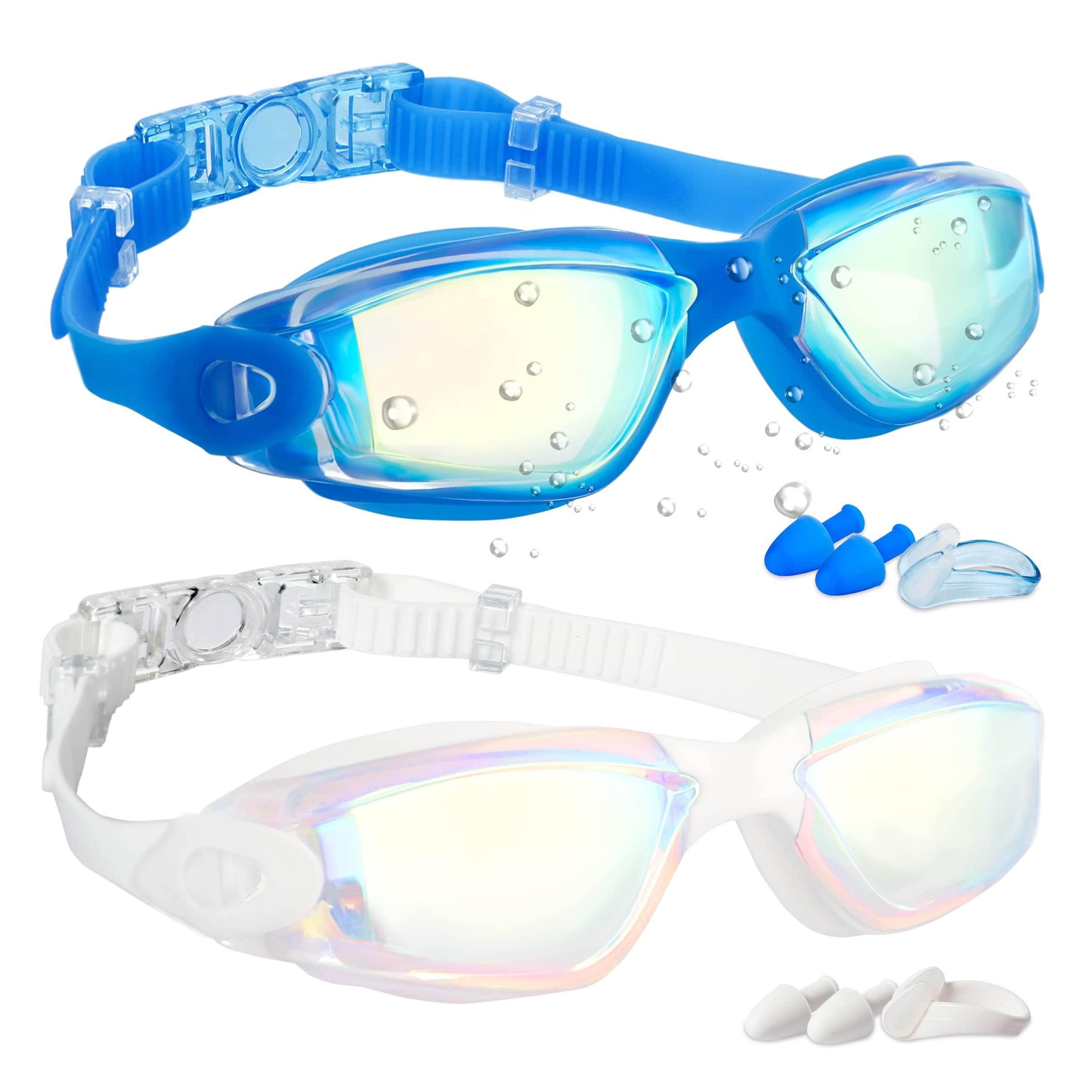 EWPJDK EWPJDK Swim Goggles - 2 Pack Swimming Goggles Anti Fog No Leaking For Adult Women Men (Bright Blue & White)