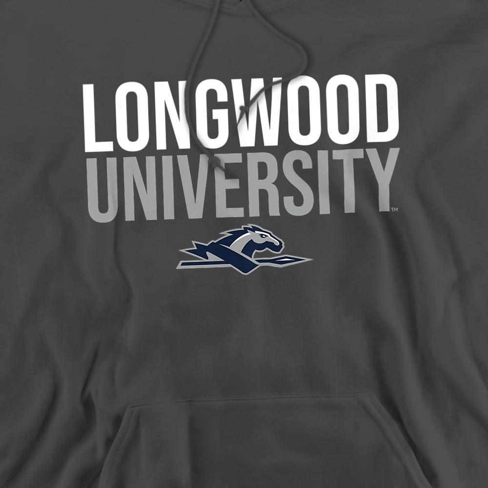 LOGOVISION Longwood University Official Stacked Unisex Adult Pull-Over Hoodie,Charcoal, 2X-Large