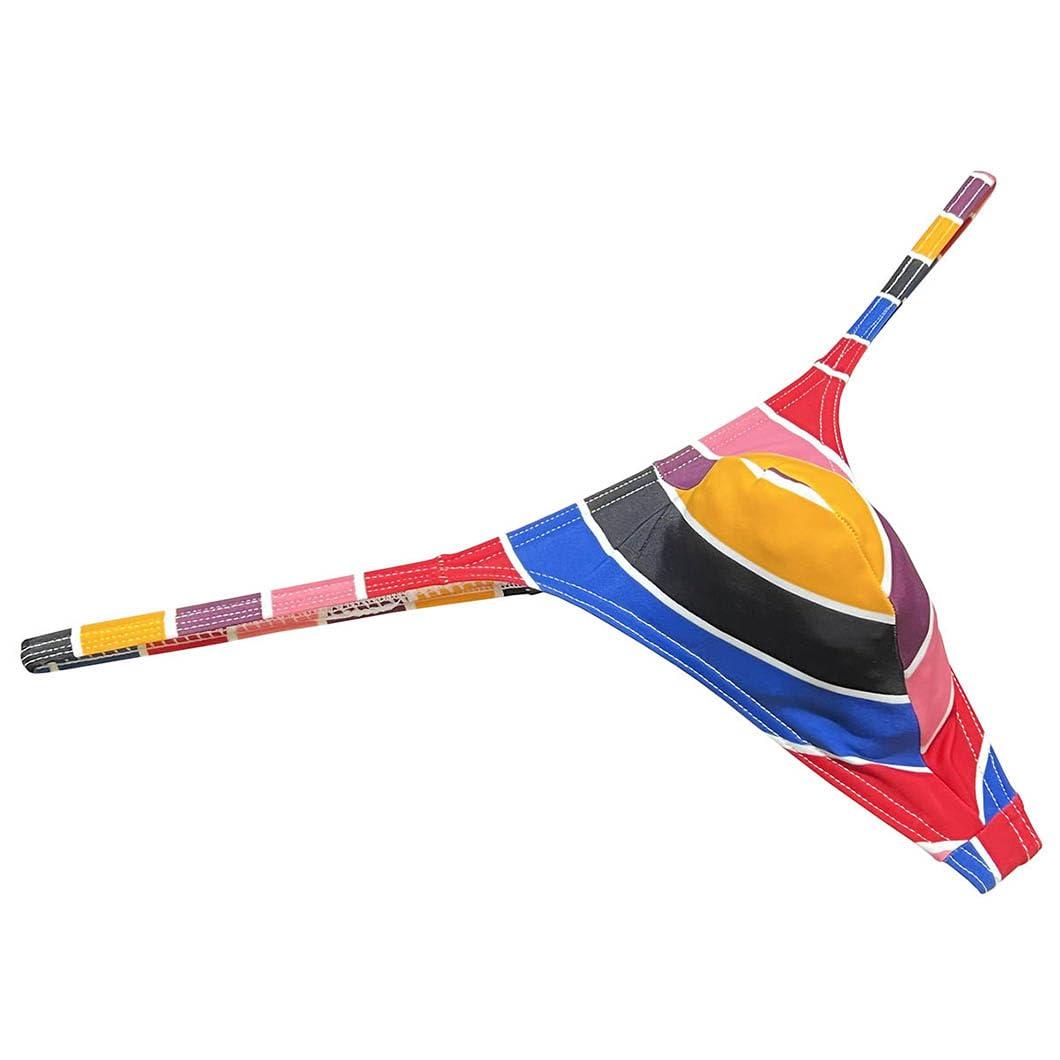 Botmois Men's Micro G-Strings Bikini Underwear Male Slim Pouch Swim Thong Minimal Coverage Posing Tangas Spandex T-back 2-Pack(Big Red Stripe,Scrawl Plaid) M