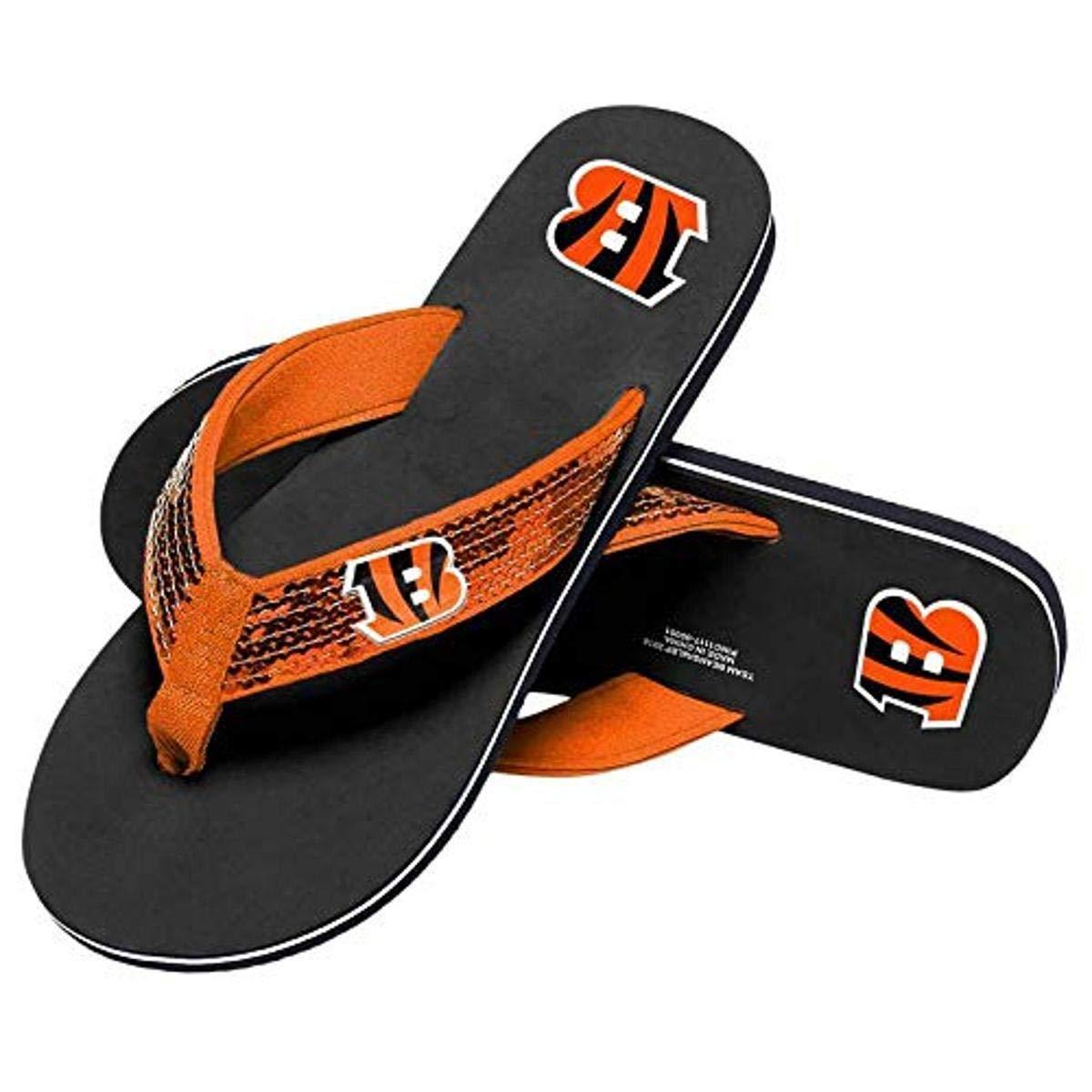 FOCO FOCO Cincinnati Bengals NFL Womens Sequin Flip Flops - L - (11-12)