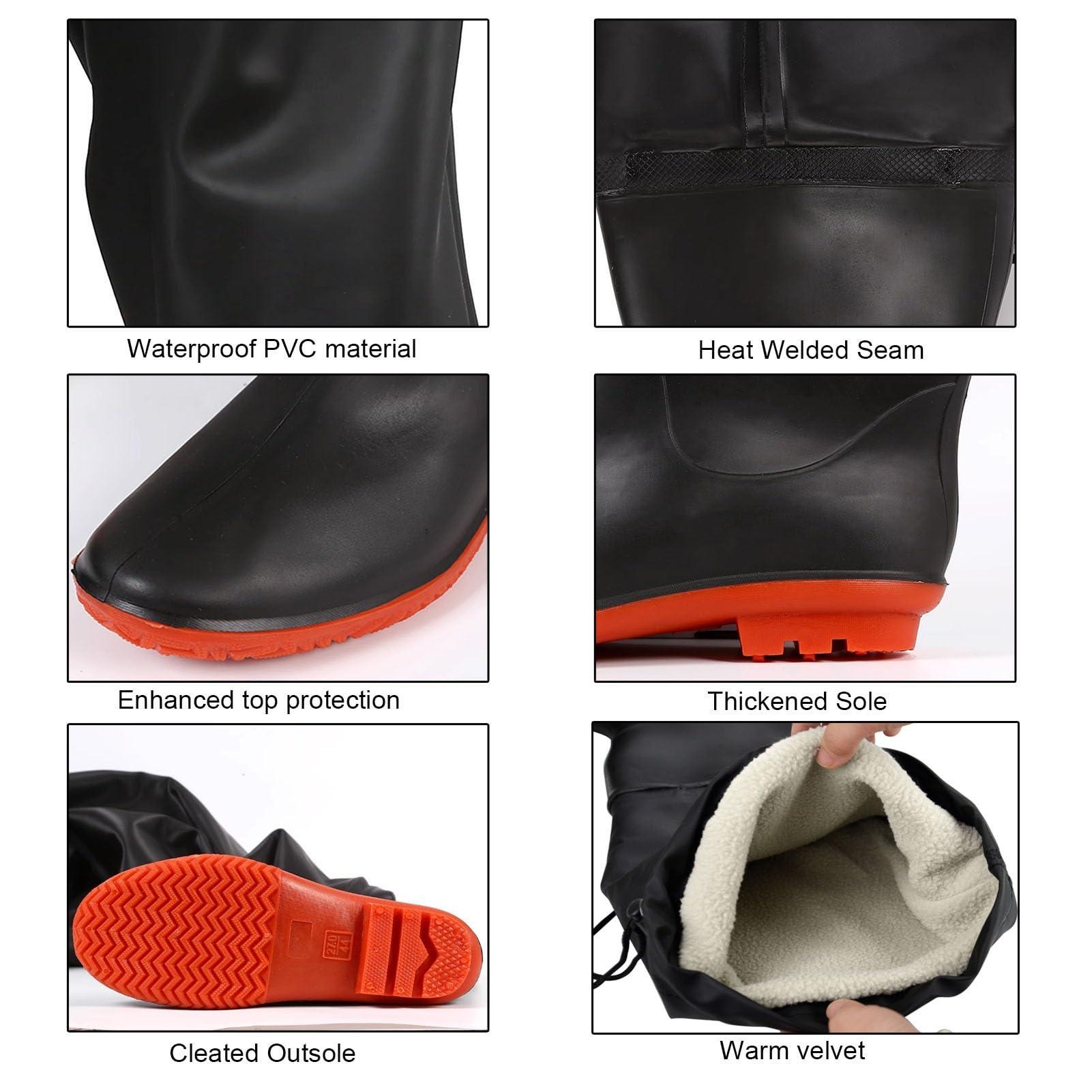 JCWGLY JCWGLY Hip Waders Winter Warm Fishing Wading Boots for Men, PVC Waterproof Hip Waders with Boots, Anti Slip and Durable (Color : Black, Size : 9)