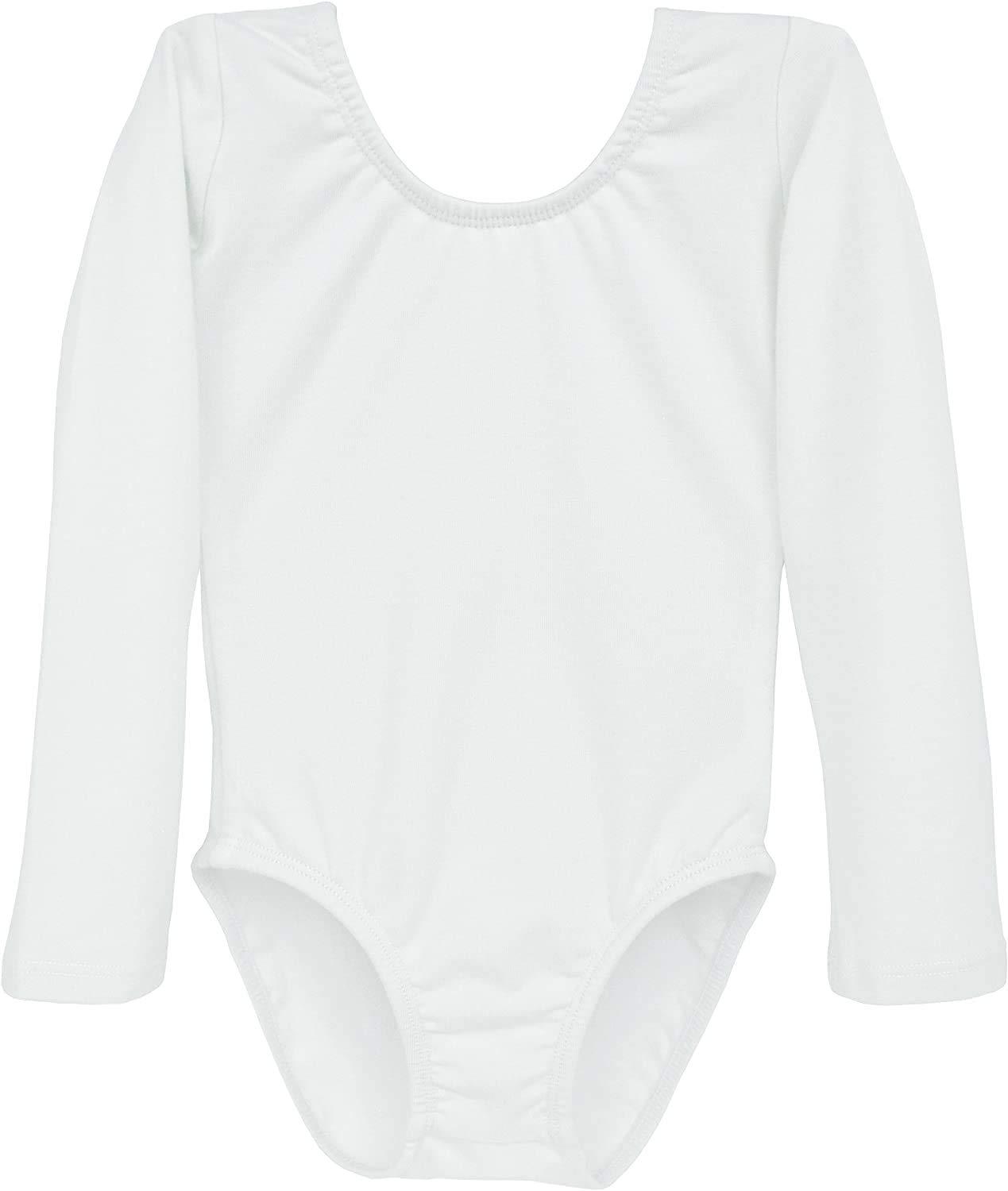 Dancina Dancina Leotard Classic Long Sleeve Girls Full Front Lined Comfortable Cotton Leo Bodysuit 6 White