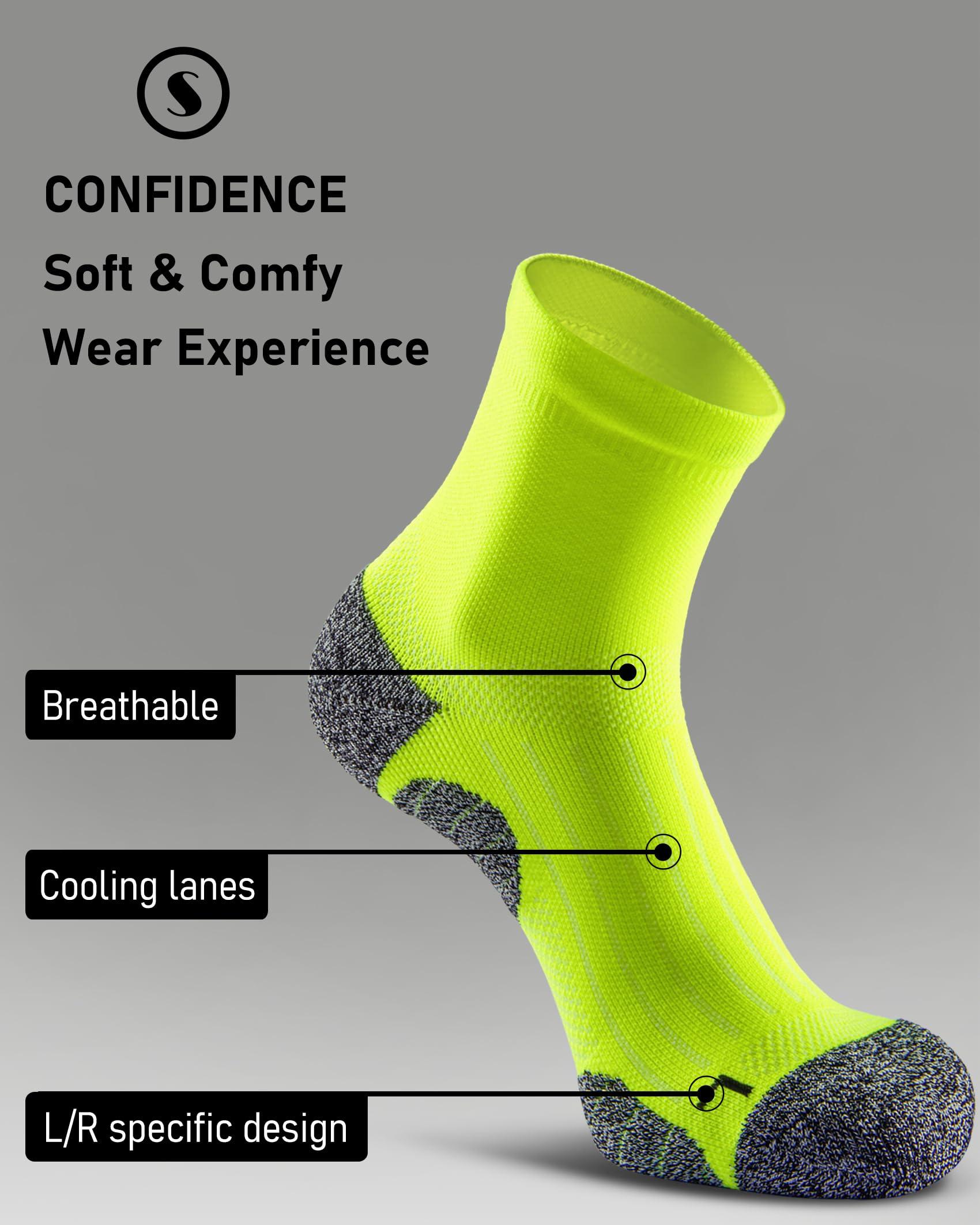 SITOISBE SITOISBE Quarter Compression Socks for Men Women, Cushioned Running Hiking Socks, Large, Hi-viz Yellow (4 Pairs)