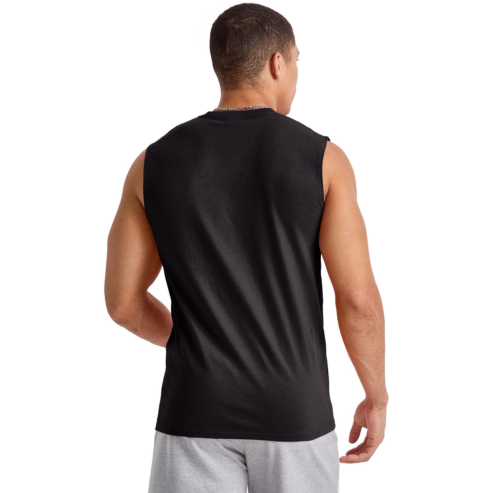 Hanes Hanes Men's Essentials Midweight T Pack, Cotton Muscle Tank Shirts, 3-Pack, Black