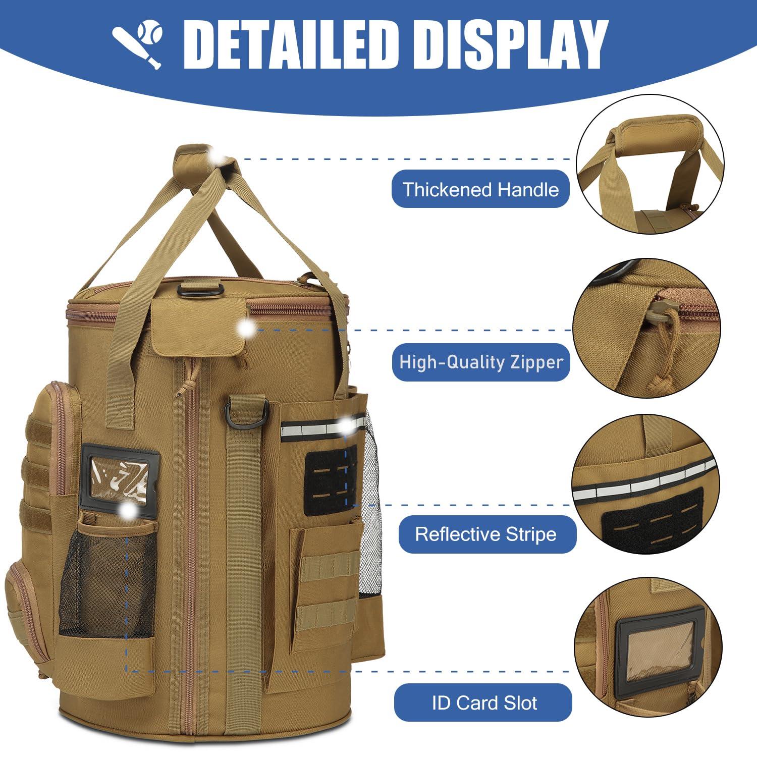 XINTREY XINTREY 6 Gallon Baseball Bucket Cover Organizer and Tactical Baseball Backpack, Softball Bat Bag w/Shoe Compartment for Men & Women