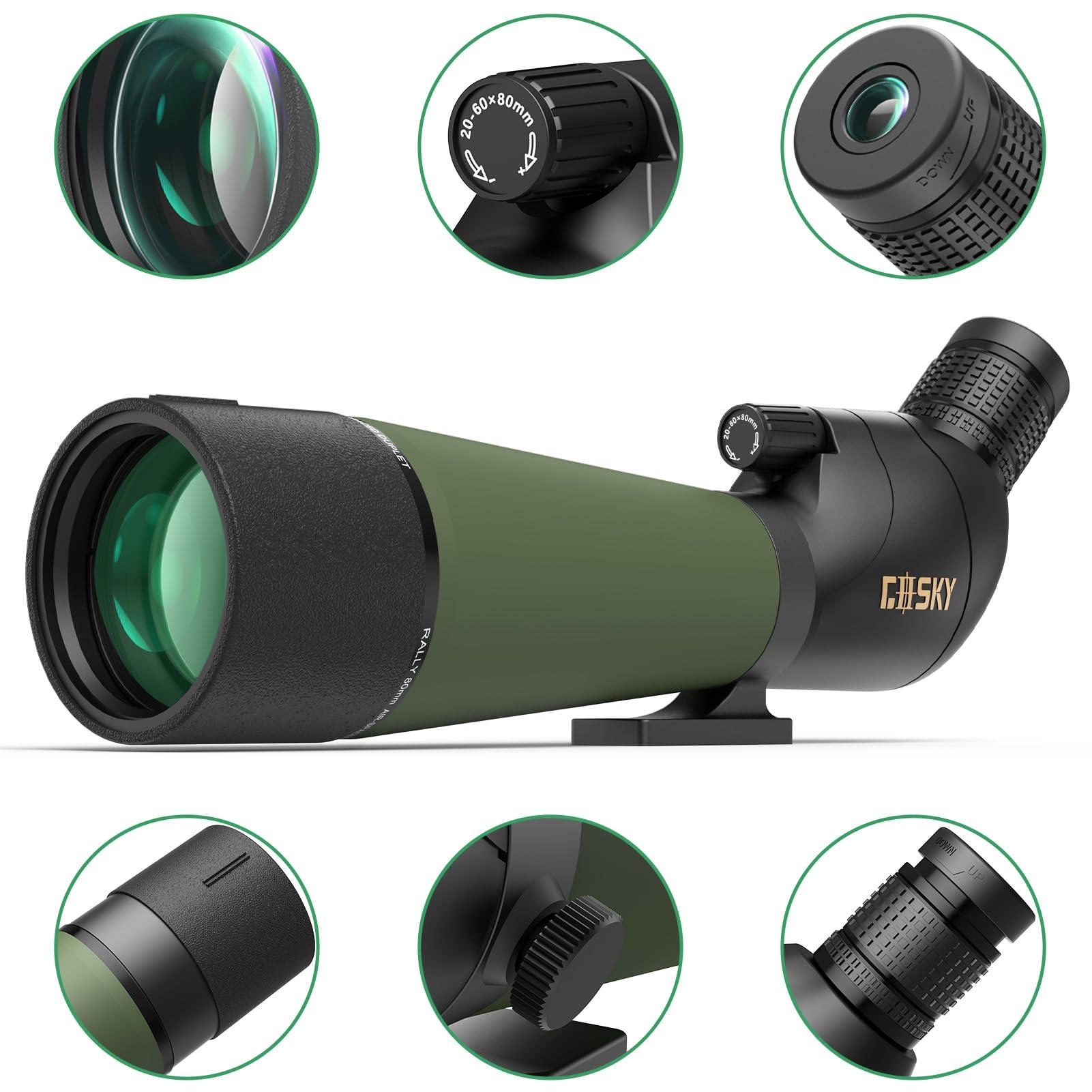 Gosky Gosky Updated 20-60x80 Spotting Scopes with Tripod, Carrying Bag and Quick Phone Holder - BAK4 High Definition Waterproof Spotter Scope for Bird Watching Wildlife Scenery1,Green