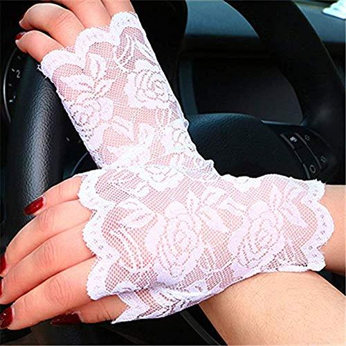 Tvoip Tvoip 1 Pair Womens Sun Protection Driving Half Finger Gloves Charming Sexy Lady Girl Lace Party Costume Fingerless Gloves (Pink)
