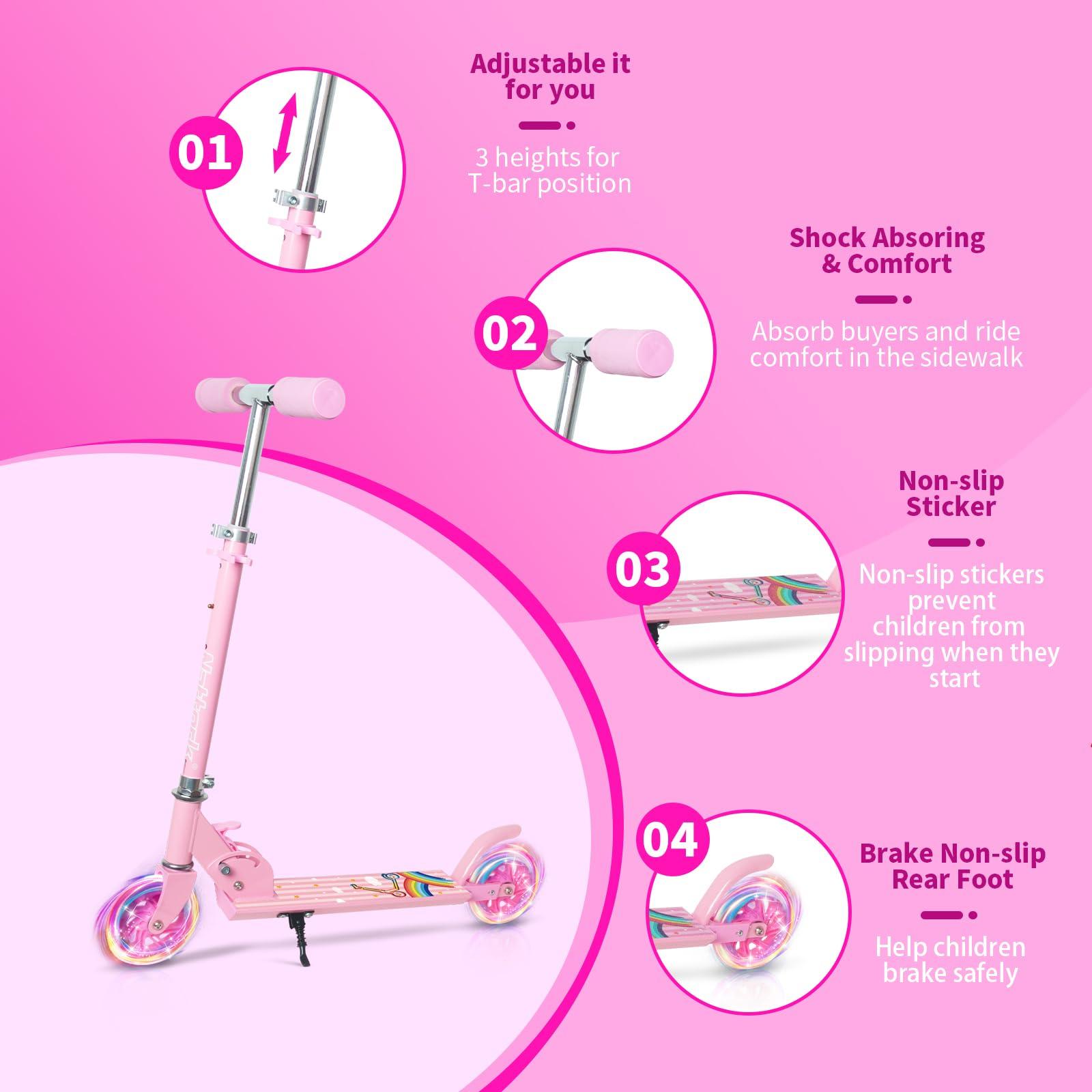 Nattork Nattork Scooter for Kids Ages 3-8 Kick Kids Scooters for Girls & Boys Light up Wheels Portable Lightweight Folding Design with Reducing System and Adjustable Height Handlebars and up to 110 Lbs