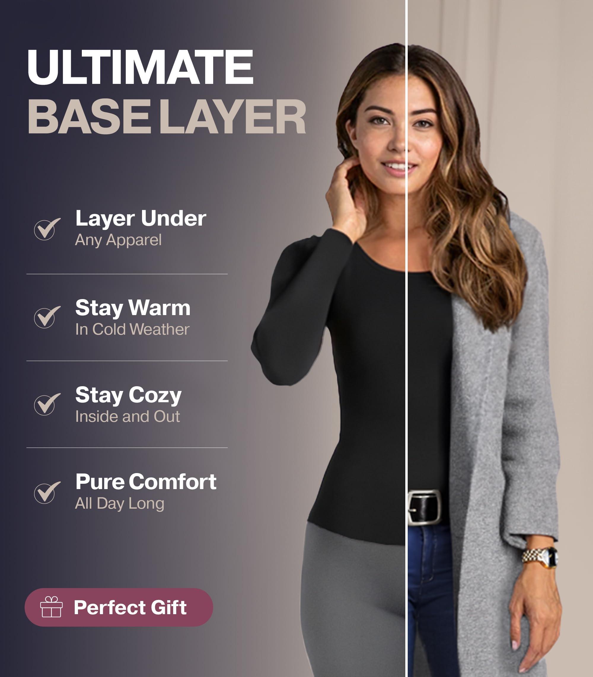 Thermajane Thermajane Scoop Neck Long Sleeve Thermal Shirts for Women Cold Weather, Womens Thermal Underwear Tops, Base Layer Women Thermal (Olive Green, 2X-Small)