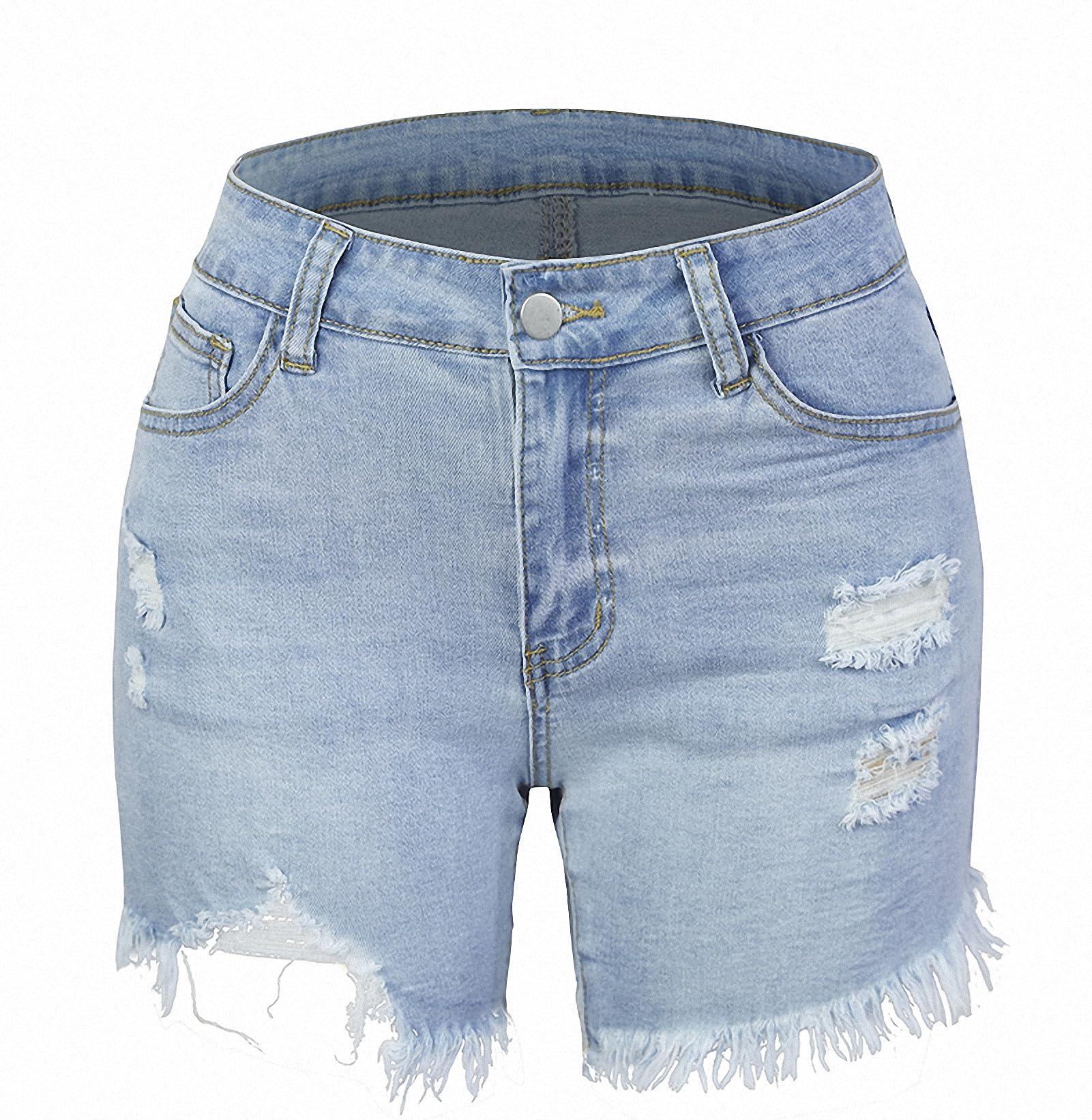 Dawery Dawery Summer Casual Women's Denim Shorts Tight Streetwear Ripped Jeans Classic Blue Vintage Shorts Jeans Light Blue XL