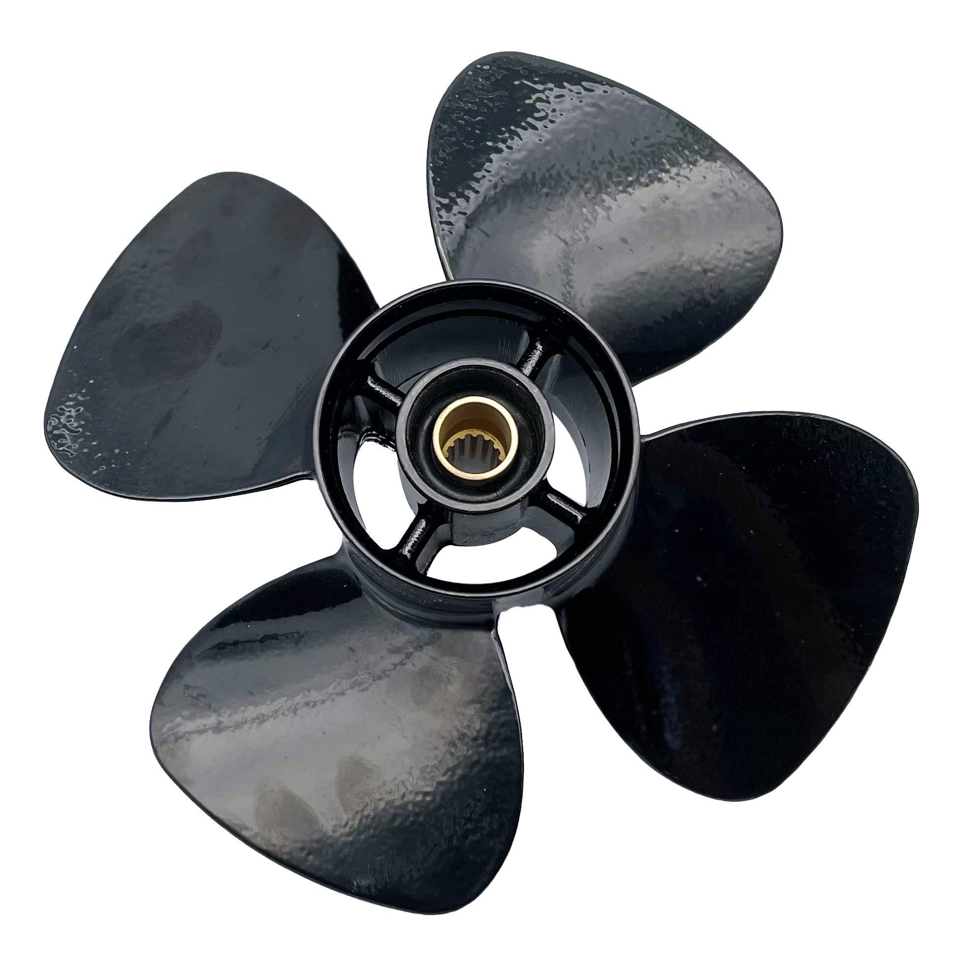RASON-REX RASON-REX OEM Grade Aluminum Outboard 4 Blades Propeller Compatible for Mercury/Tohatsu Outboard Engines 9.9-20HP with 14 Spline Tooth,RH (10(Dia) x5(Pitch))