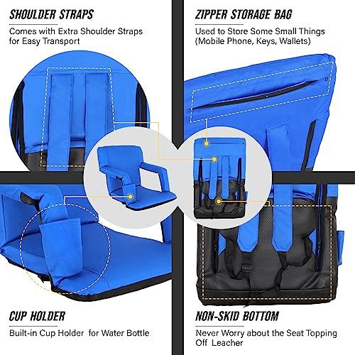 LEMY LEMY 5 Reclining Positions Adjustable Stadium Seat for Bleachers Portable Water Resistant Stadium Chair with Back/Arms/Cushion for Outdoor or Indoor(2 PCS, Blue)
