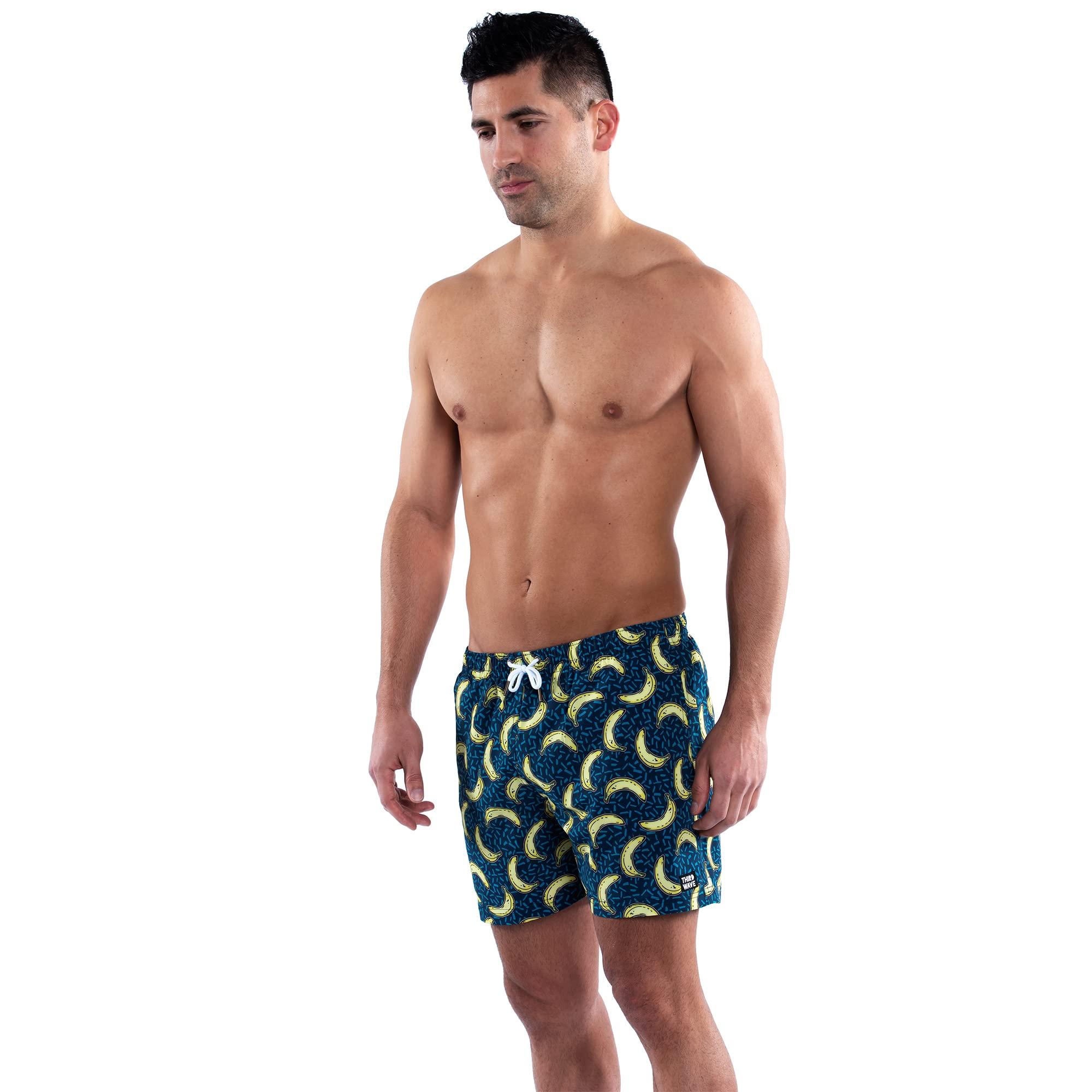 Third Wave Third Wave Mens Swim Trunks - Slim Fit Swim Shorts for Men with 5 Inch Inseam for Beach and Swimming in Bathing Suit Sizes XS to XXL (Bananaz, X-Large)