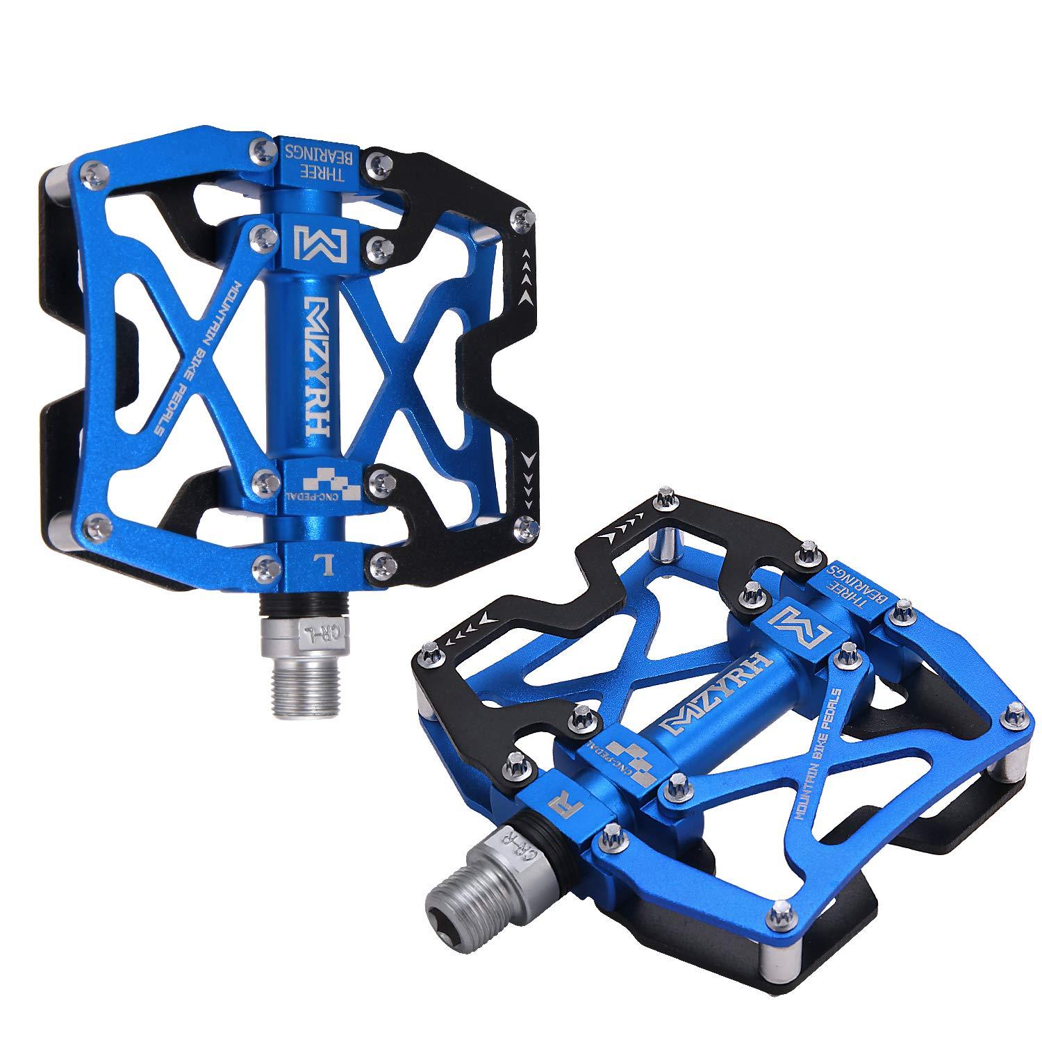 MZYRH MZYRH Mountain Bike Pedals, Ultra Strong Colorful CNC Machined 9/16" Cycling Sealed 3 Bearing Pedals(Black Blue 3 Bearings)