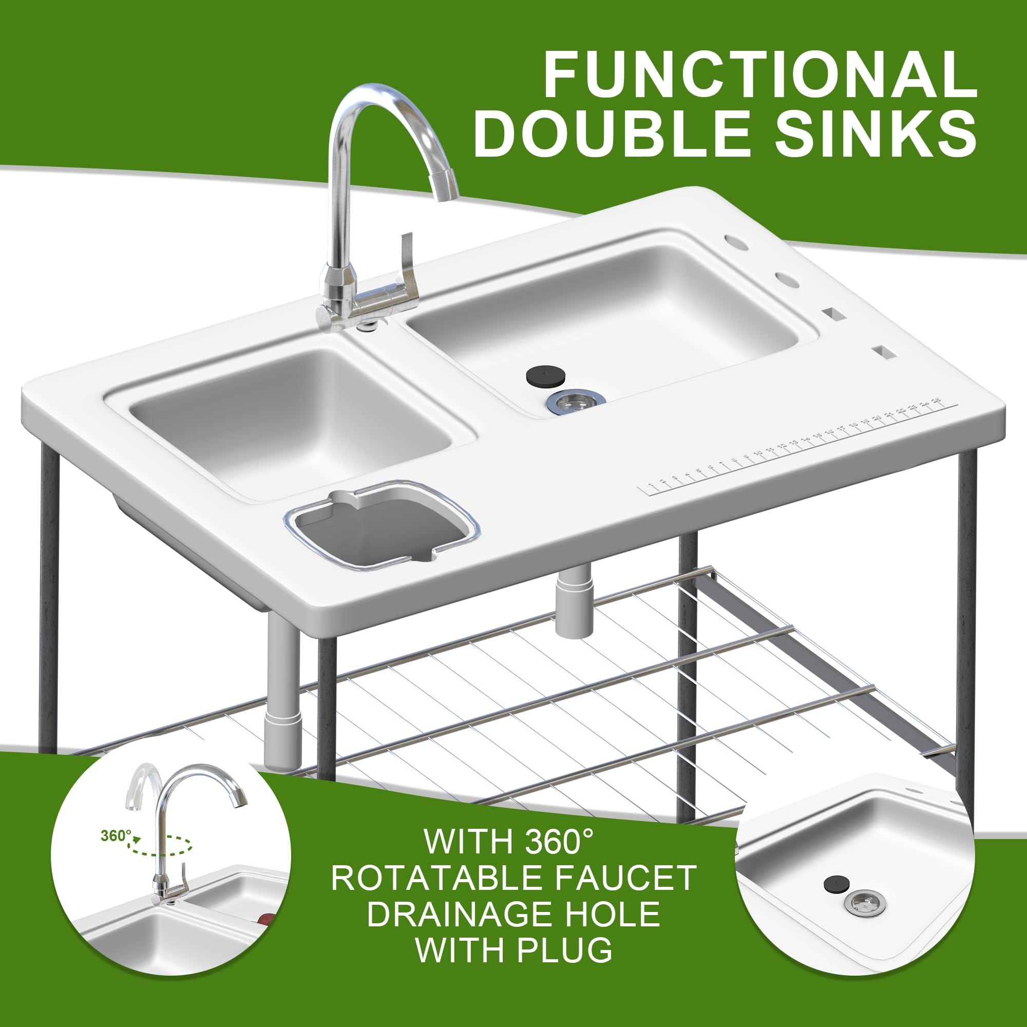THUNDERBAY THUNDERBAY Portable Folding Fish Game Cleaning Camp Table Heavy Duty 40''Fillet Table with Double Sink and Faucet