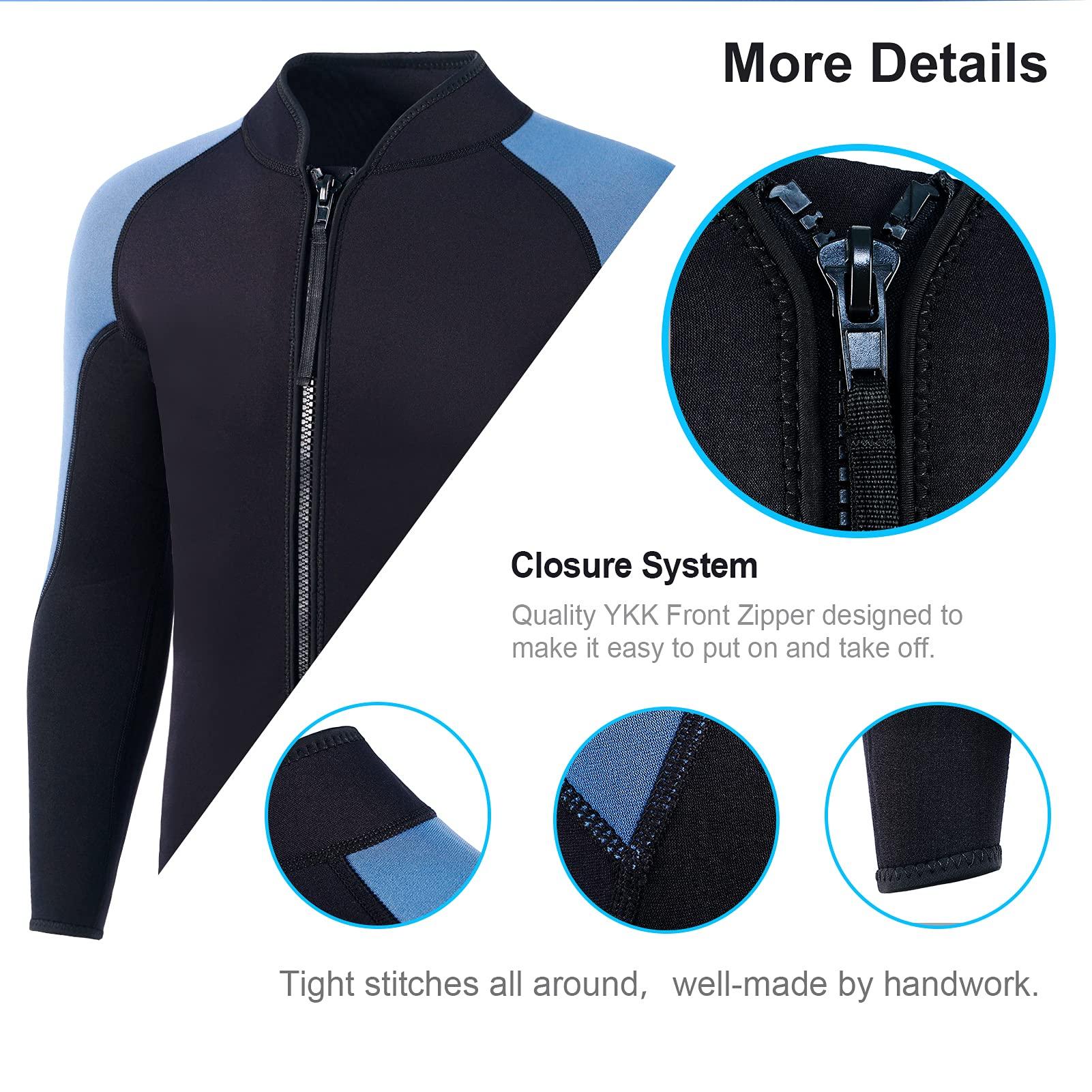 INTBOSS INTBOSS Wetsuit Top Men,2mm Mens Wetsuit Top Long Sleeve Wetsuit Jacket Men Front Zip Warm Neoprene Wets Suit Jackets for Men Stretch Mens Wetsuit Jacket