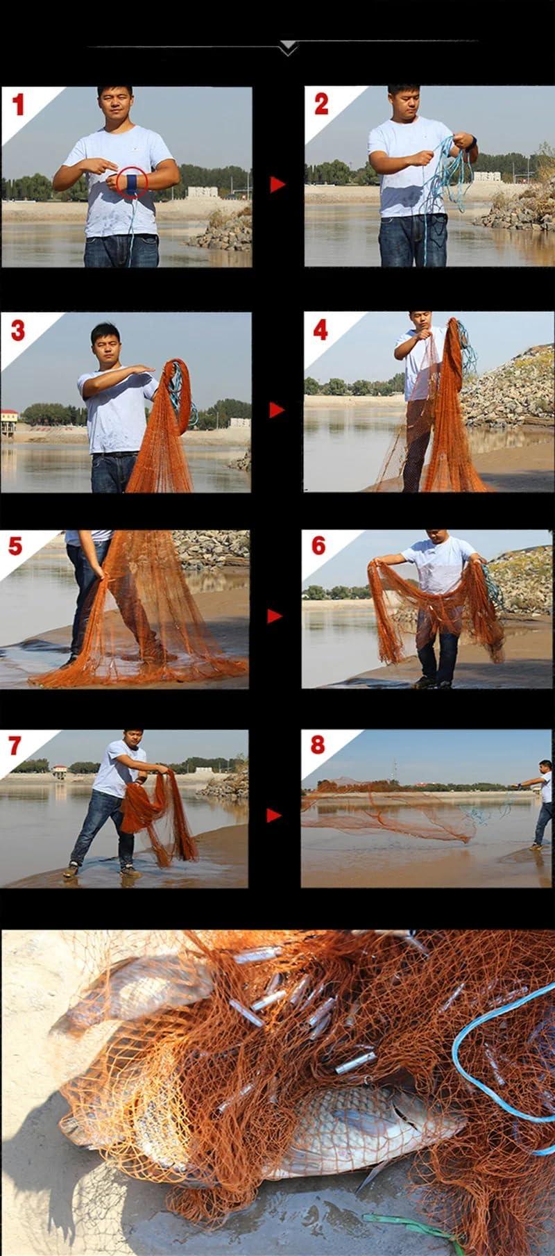 Lawaia Lawaia Traditional Fishing Cast Net Multifilament Line Landing Net with Steel Pendant Weight Hand Throwing Fish Net White Nylon Small Mesh- Tire line 4m