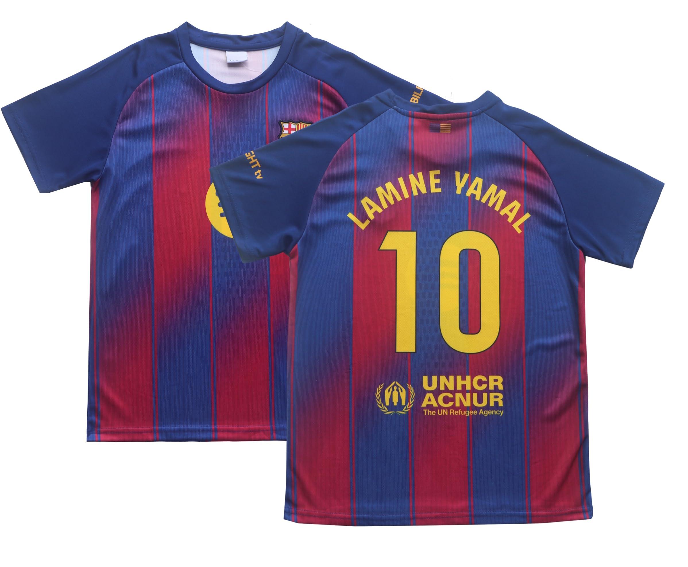 CEKFAX CEKFAX 2024/2025 Barca Home #19 Lamine Yamal Football Soccer Kids Jersey Shorts Socks Set Youth Sizes (Navy,30)