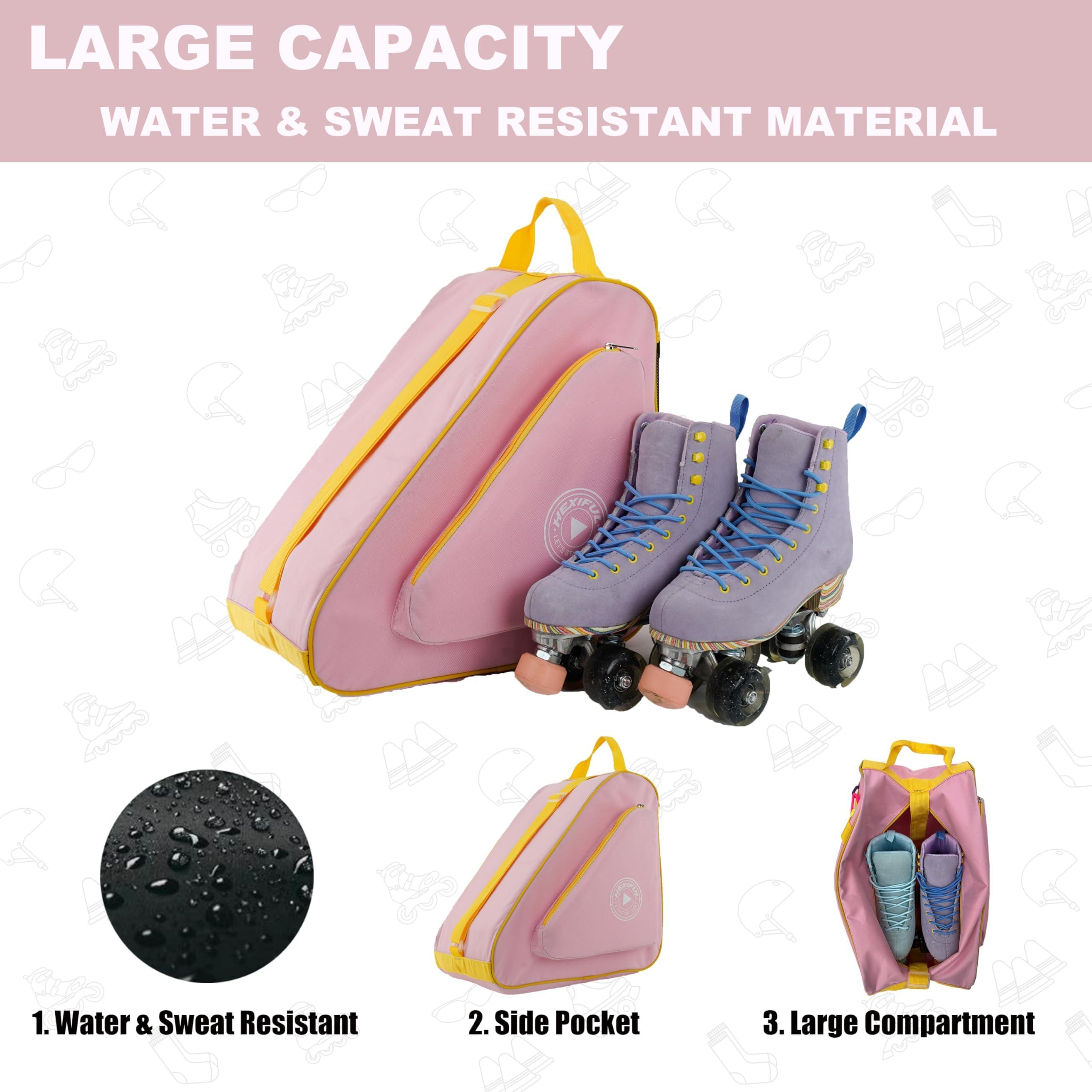HEXIFUL HEXIFUL Skate Bag for Ice, Inline, Roller & Quad Skates - Kids & Adults (Pink/Yellow)