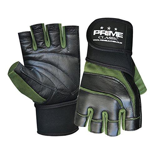 Prime Leather Fingerless Gym Fitness Workout Training Weight Lifting Leather Padded Gloves 118 (118-Black/Green, S)