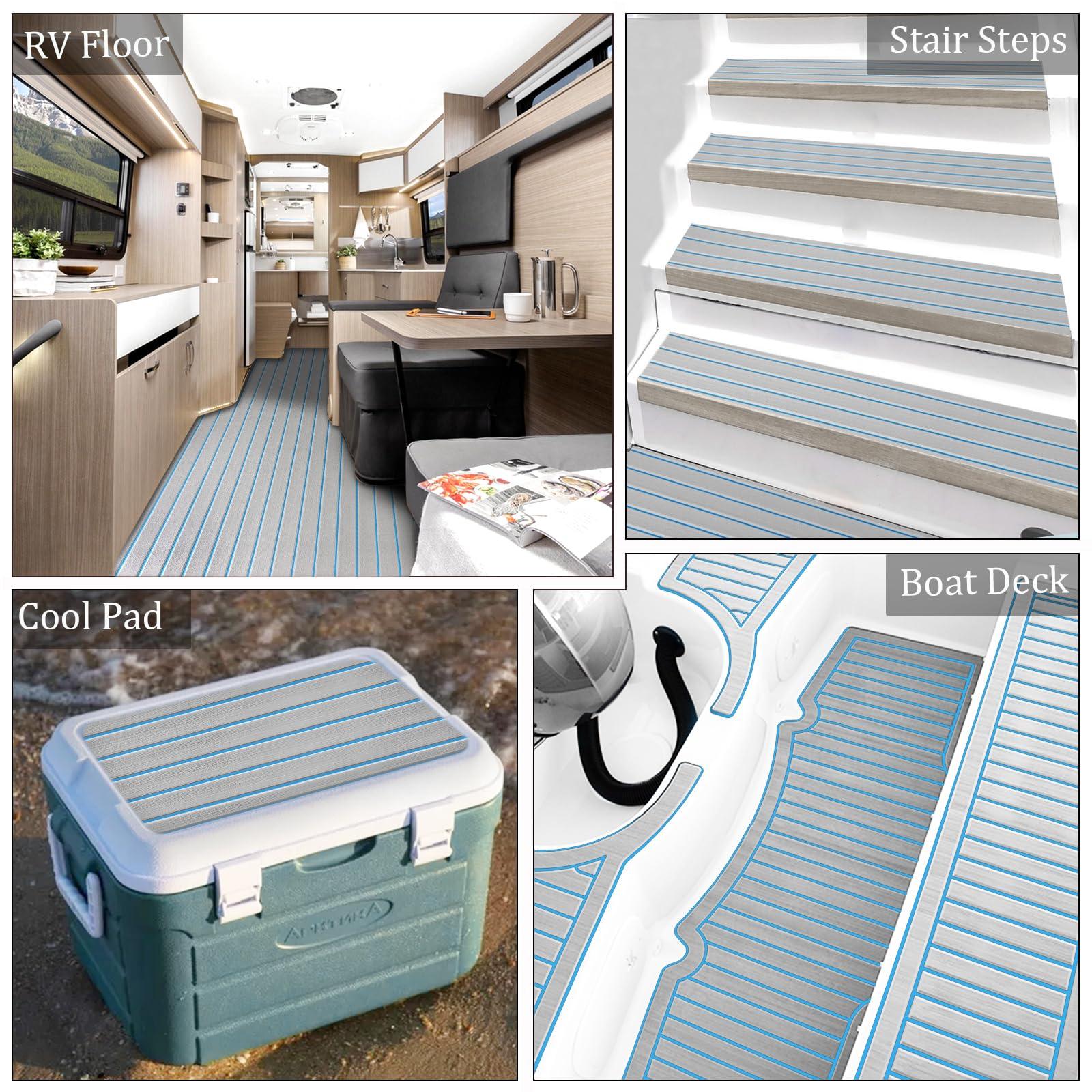 HXBYX HXBYX EVA Foam Boat Flooring with 3M Self-Adhesive Backing DIY Boats Decking Marine Sheet Faux Teak Material,Non-Slip Cooler Pads for Kayak Yacht SwimPool RV 95"x44"/31"/16"/6.7"/2.4",47.5"x16"