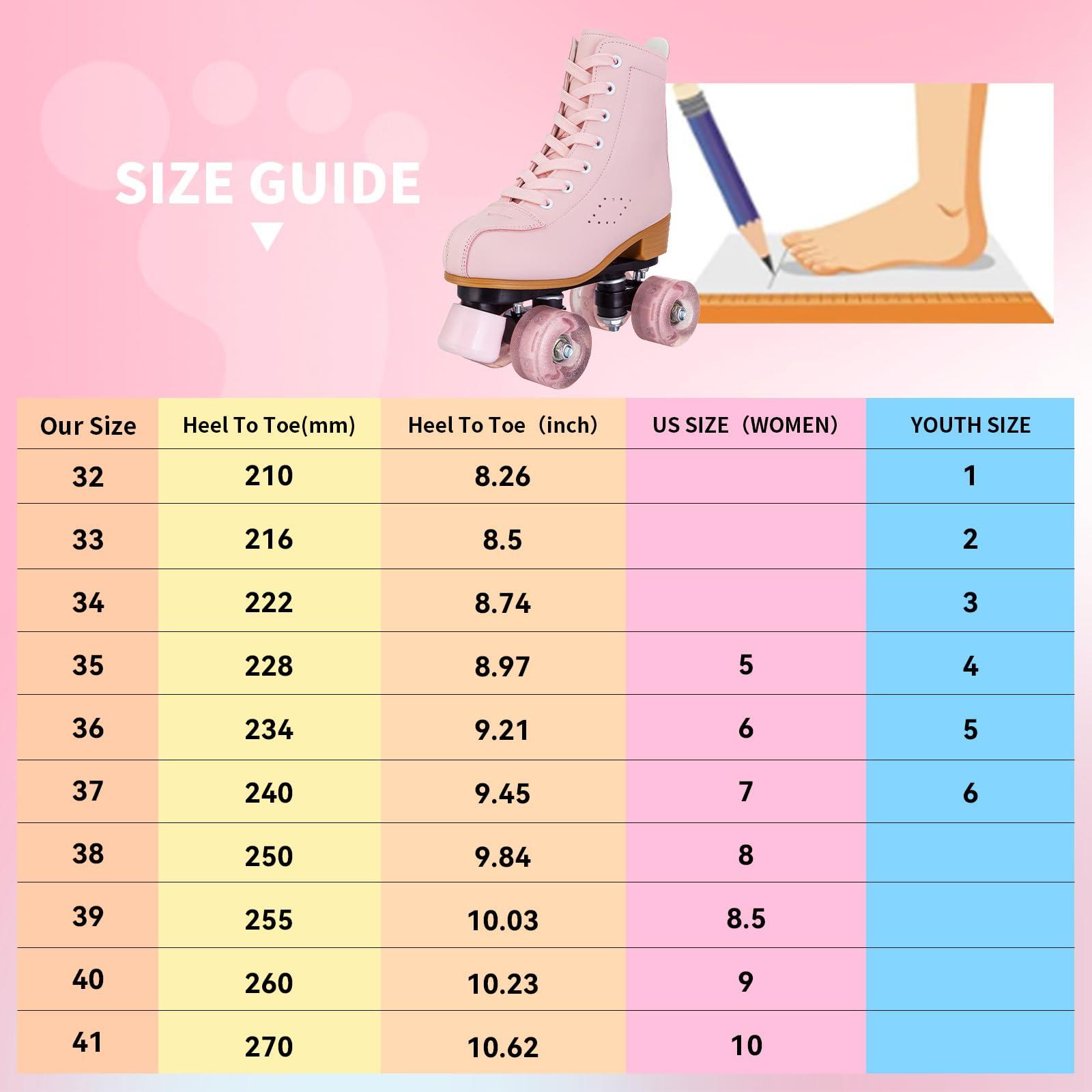 YYW YYW Roller Skates for Girls and Women, Fantastic Pink Purple PU Leather Light Up Kids Youth Roller Skates, Indoor Outdoor Roller Skates Girls Ages 8-12 (37-US Women 7/ Youth 6,Pink)