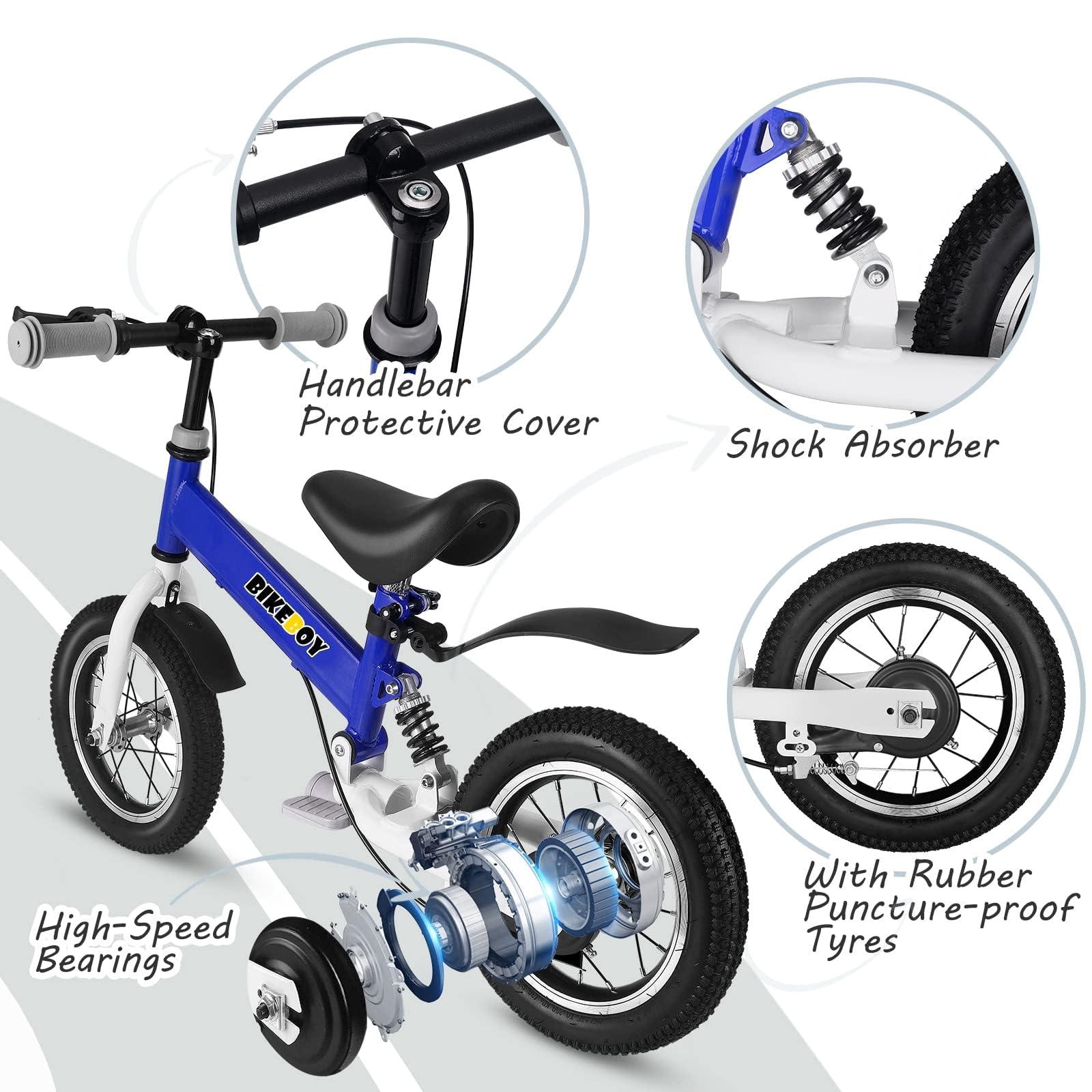 bikeboy bikeboy Balance Bike 3 in 1,The Dual Use of a Kids Balance Bike and Kids Bike,12 14 Inches for 2-6 Years Old,with Shock Absorbers, Fenders, Pedals, Auxiliary Wheels
