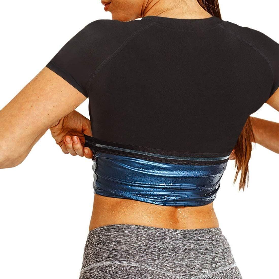 LIYUN LIYUN Men Women Sauna Heat Trapping T Shirt Training Waist Shaper Short Sleeve Shirts Training Sauna Suit Sauna Suits (Color : Women, Size : Medium)