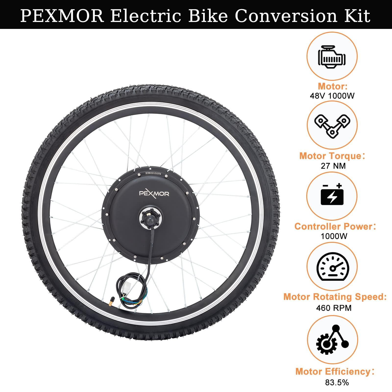 PEXMOR PEXMOR Electric Bike Conversion Kit, 48V 1000W 26\" Rear Wheel E-Bike Hub Motor Kit, Upgrade 3 Mode Controller w/PAS/LCD Display/Twist Throttle Ebike Bicycle Wheel Kit