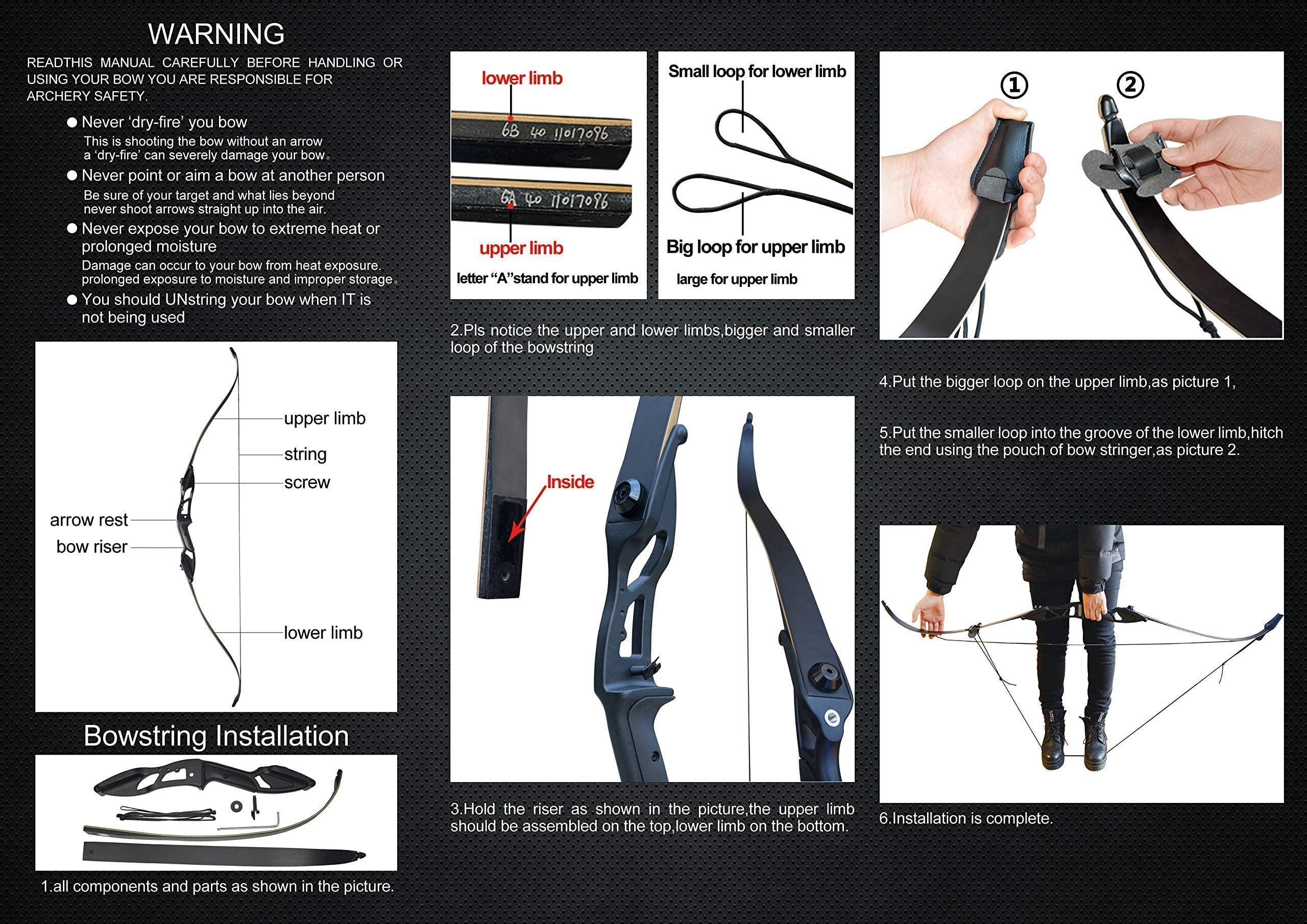 D&Q D&Q Bow and Arrow for Adults Takedown Recurve Bows Hunting Bow Archery Set Adult Longbows Kit 56\" 30-50lb Right Hand Bow Aluminum Alloy Riser for Beginner and Professional Hunting ShootingBlack,45lb